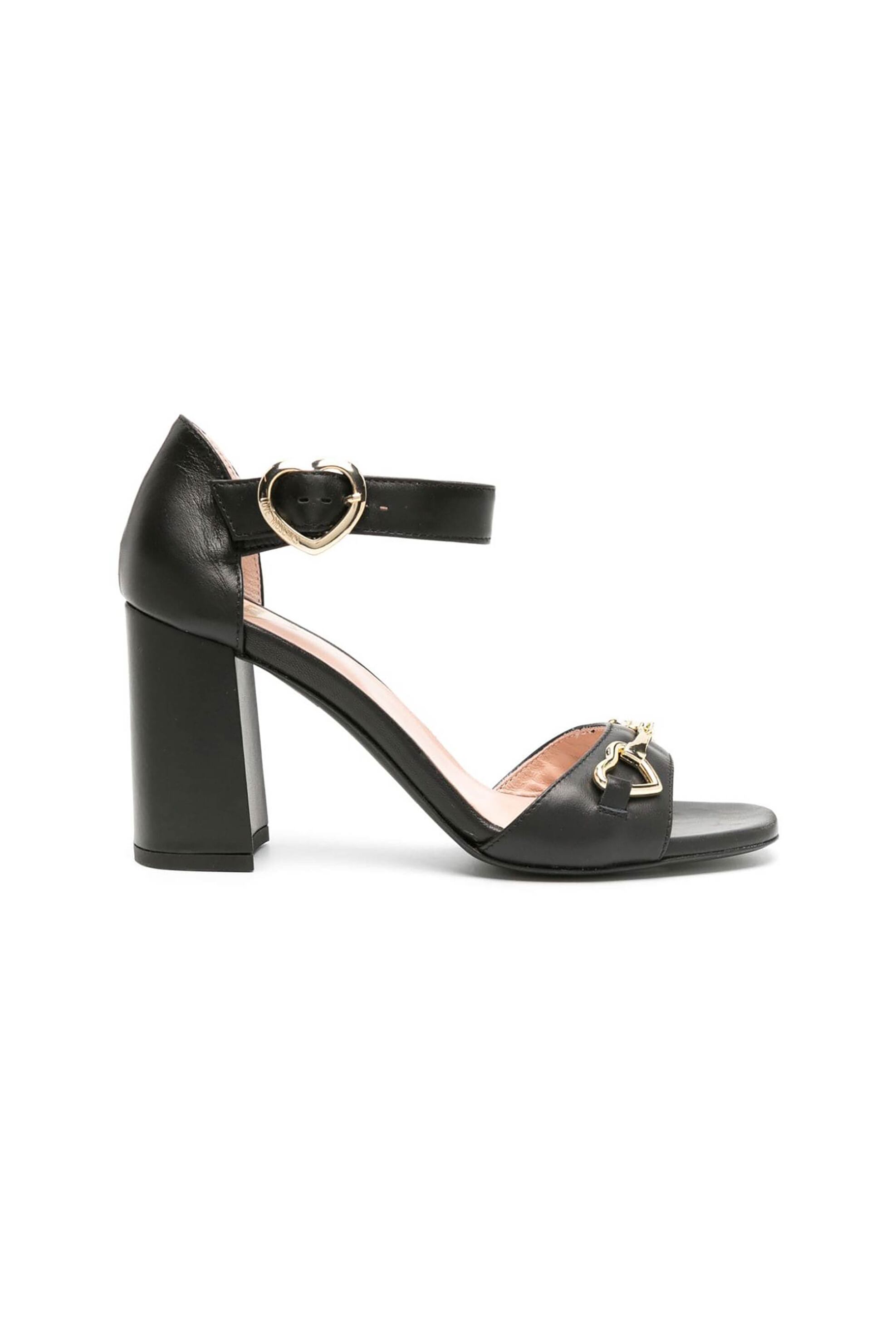 Love Moschino Love Moschino γυναικεία δερμάτινα πέδιλα με μεταλλική αγκράφα - JA16108G1IIA0 Μαύρο 2025