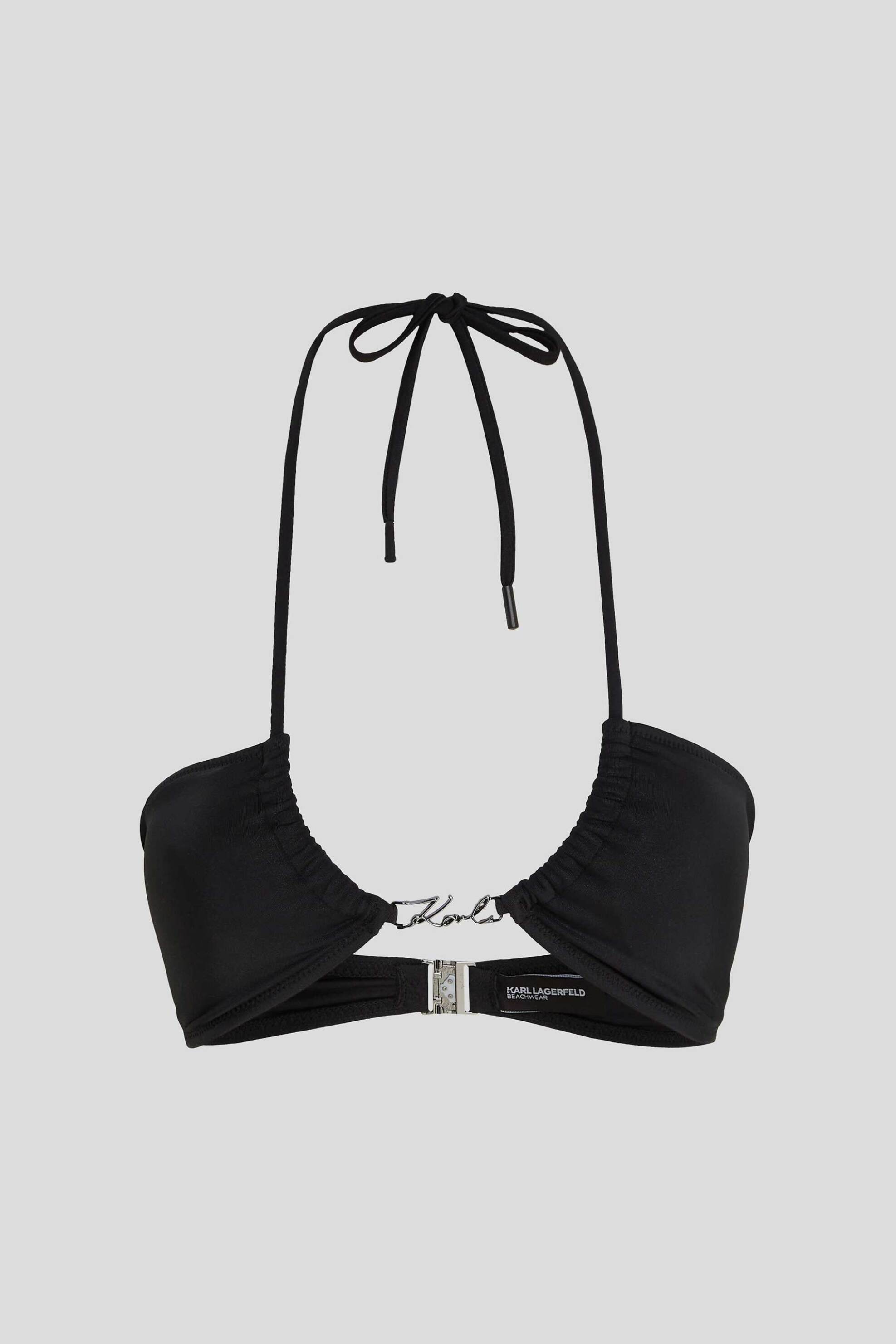 Karl Lagerfeld γυναικείο μαγιό μπικίνι τοπ "Karl Signature Shiny Halter" - 241W2209 Μαύρο φωτογραφία