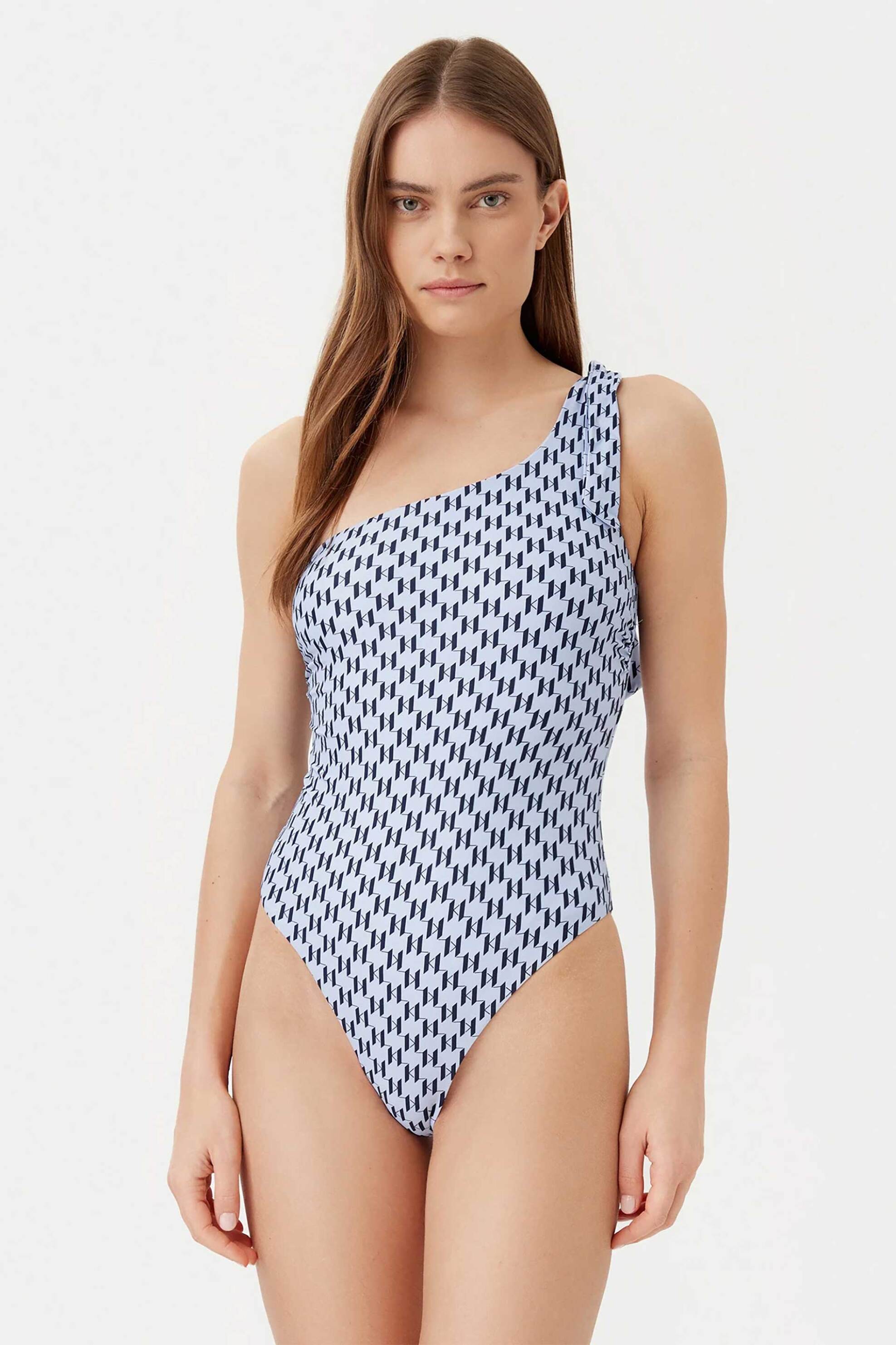  Karl Lagerfeld γυναικείο μαγιό ολόσωμο με έναν ώμο και all-over monogram print - A1W46043 Σιελ 2025