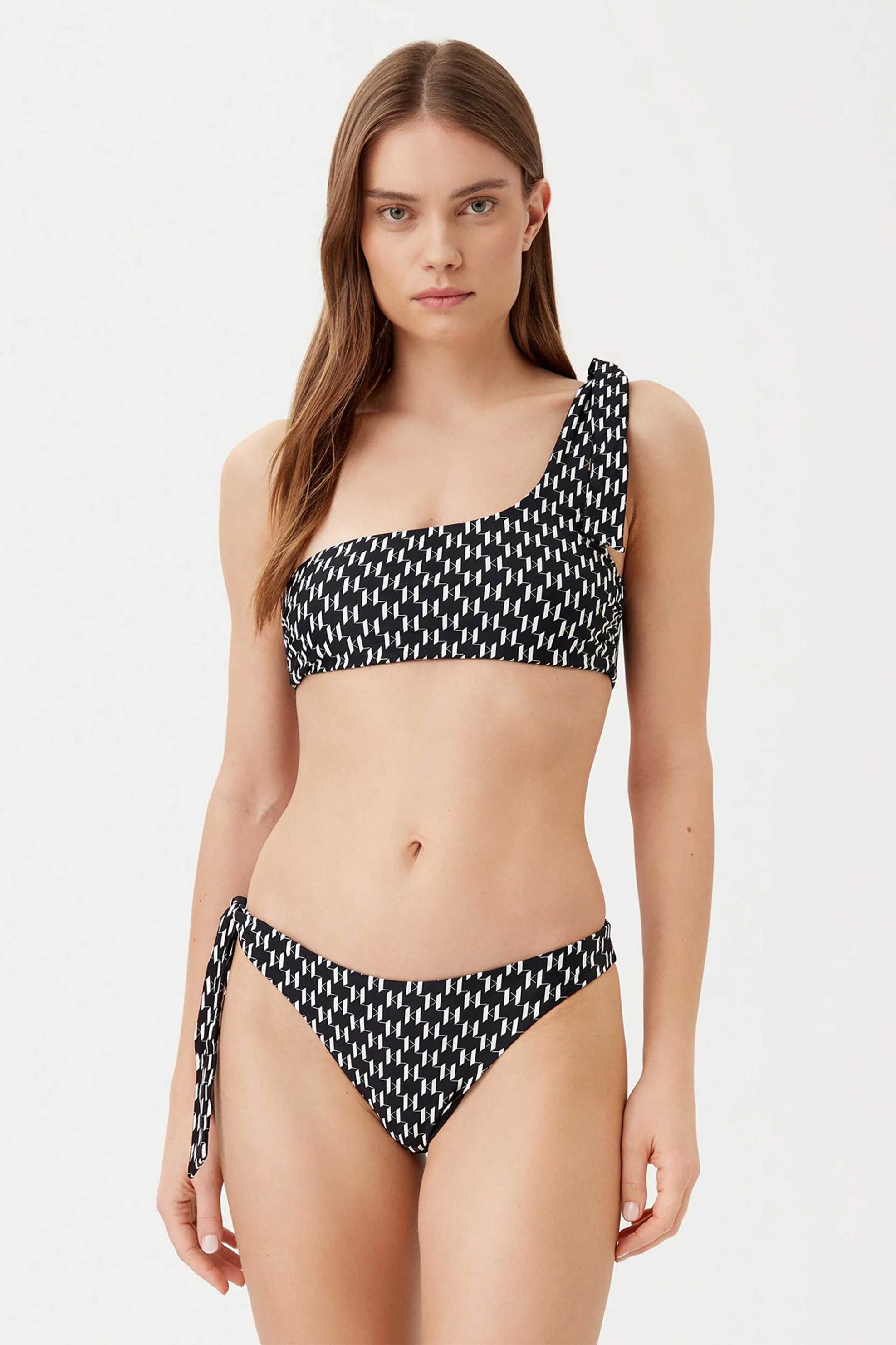  Karl Lagerfeld γυναικείο μαγιό μπικίνι σλιπ με all-over monogram print - A1W46042 Μαύρο 2025