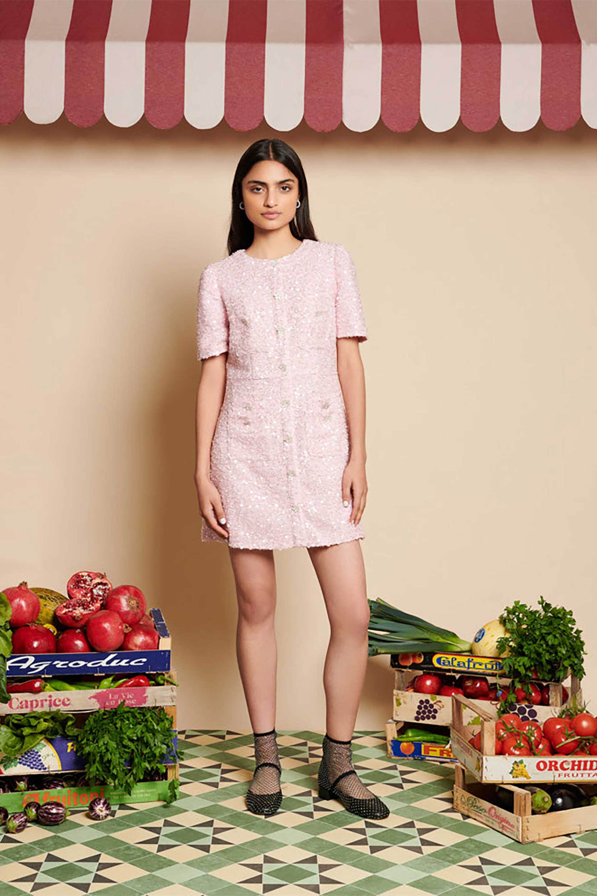 SISTER JANE Sister Jane γυναικείο φόρεμα mini με παγιέτα "Apricot Tweed" - DR2013PNK Ροζ Ανοιχτό