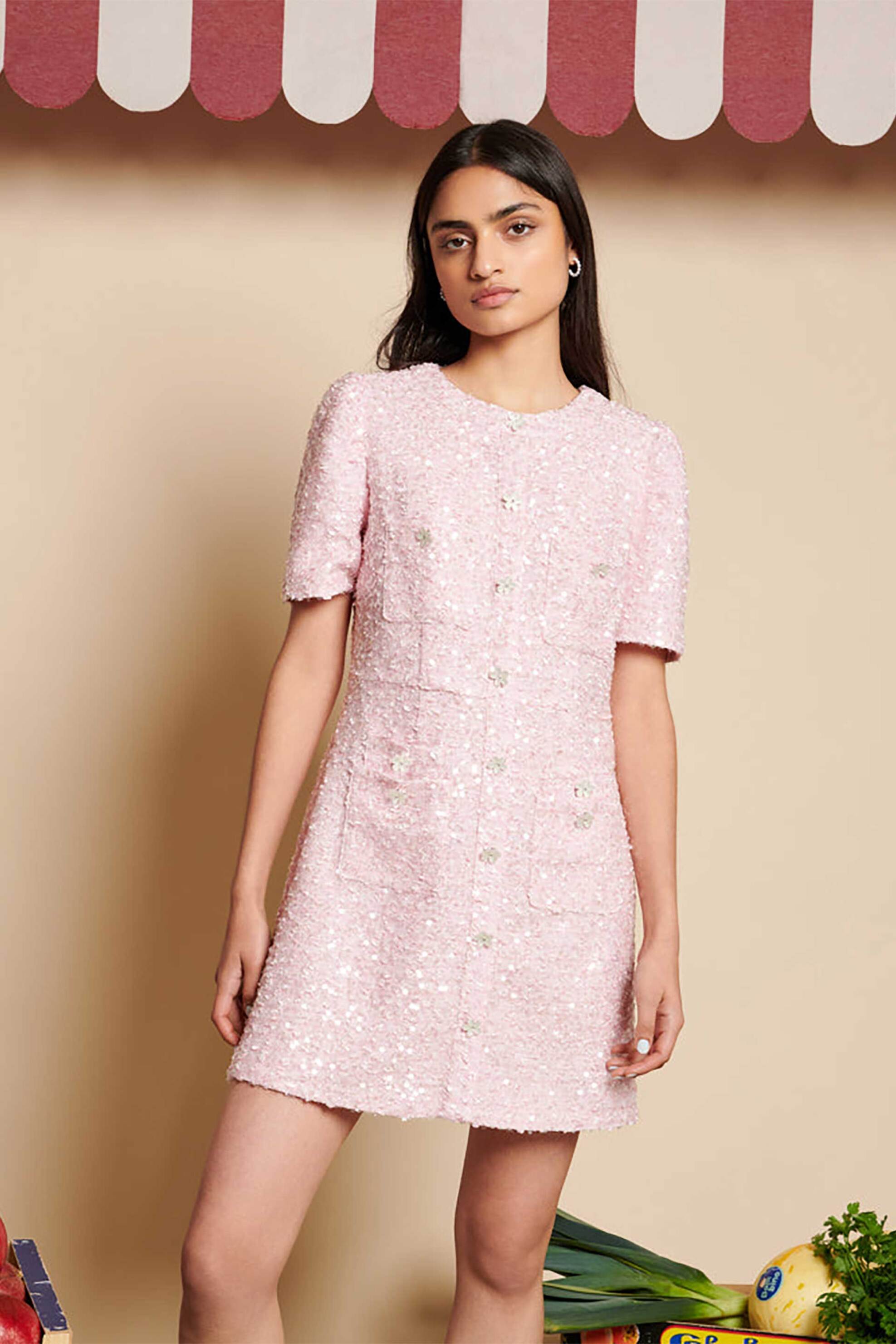 Sister Jane γυναικείο φόρεμα mini με παγιέτα "Apricot Tweed" - DR2013PNK Ροζ Ανοιχτό φωτογραφία