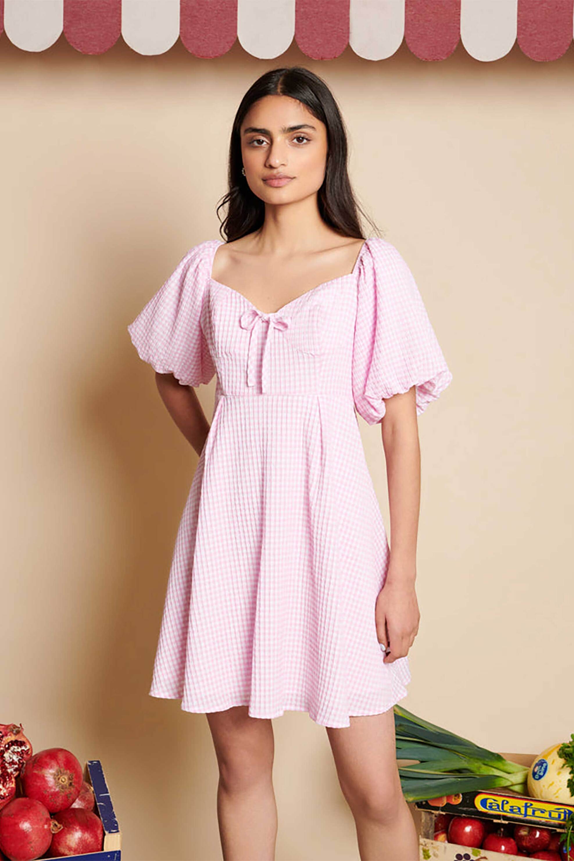 SISTER JANE Sister Jane γυναικείο φόρεμα mini με καρό print "Olive Gingham" - DR2019PNK Ροζ