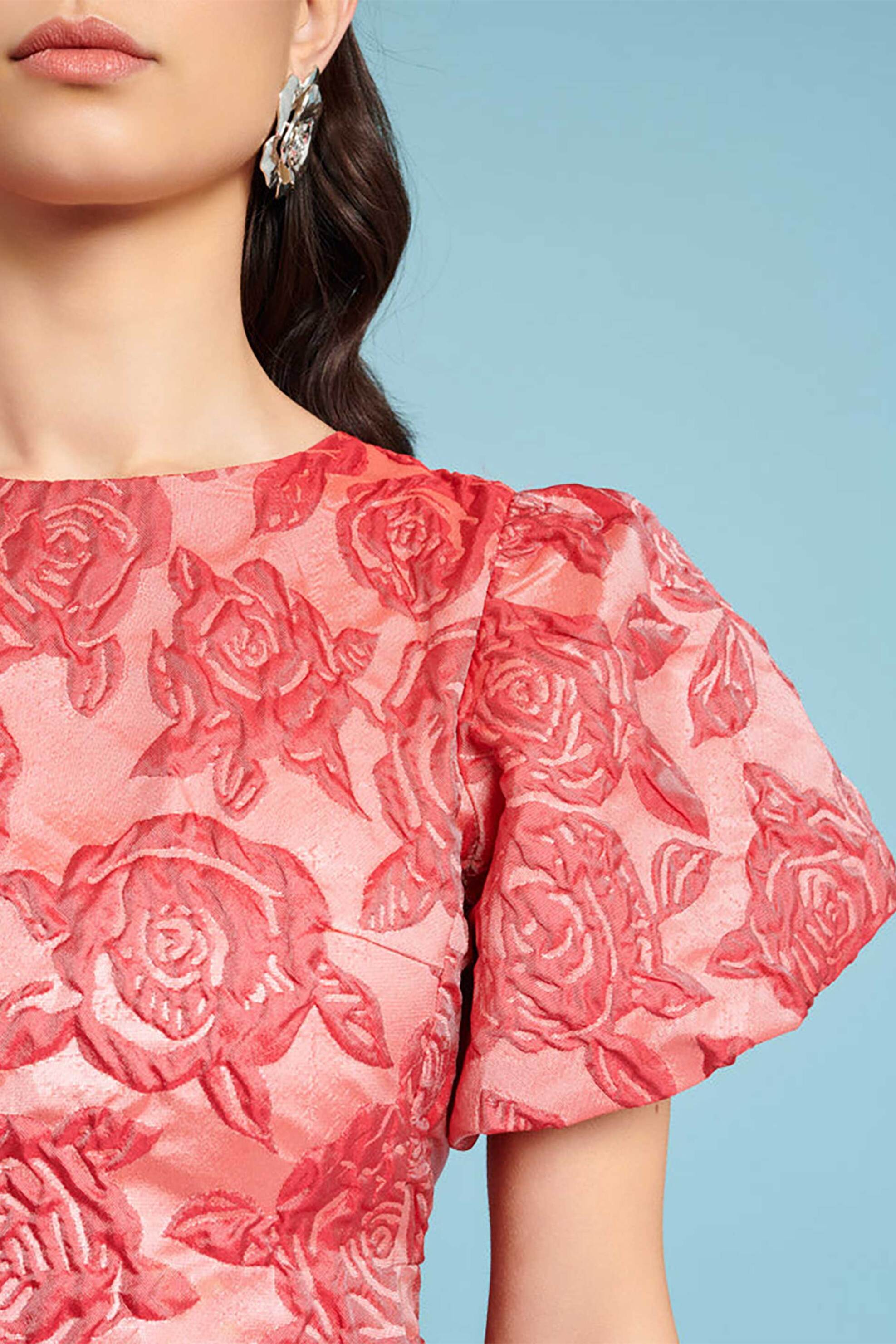 Sister Jane γυναικείο φόρεμα mini με jacquard ύφασμα "Grace" - DR2039RED Κοραλί φωτογραφία
