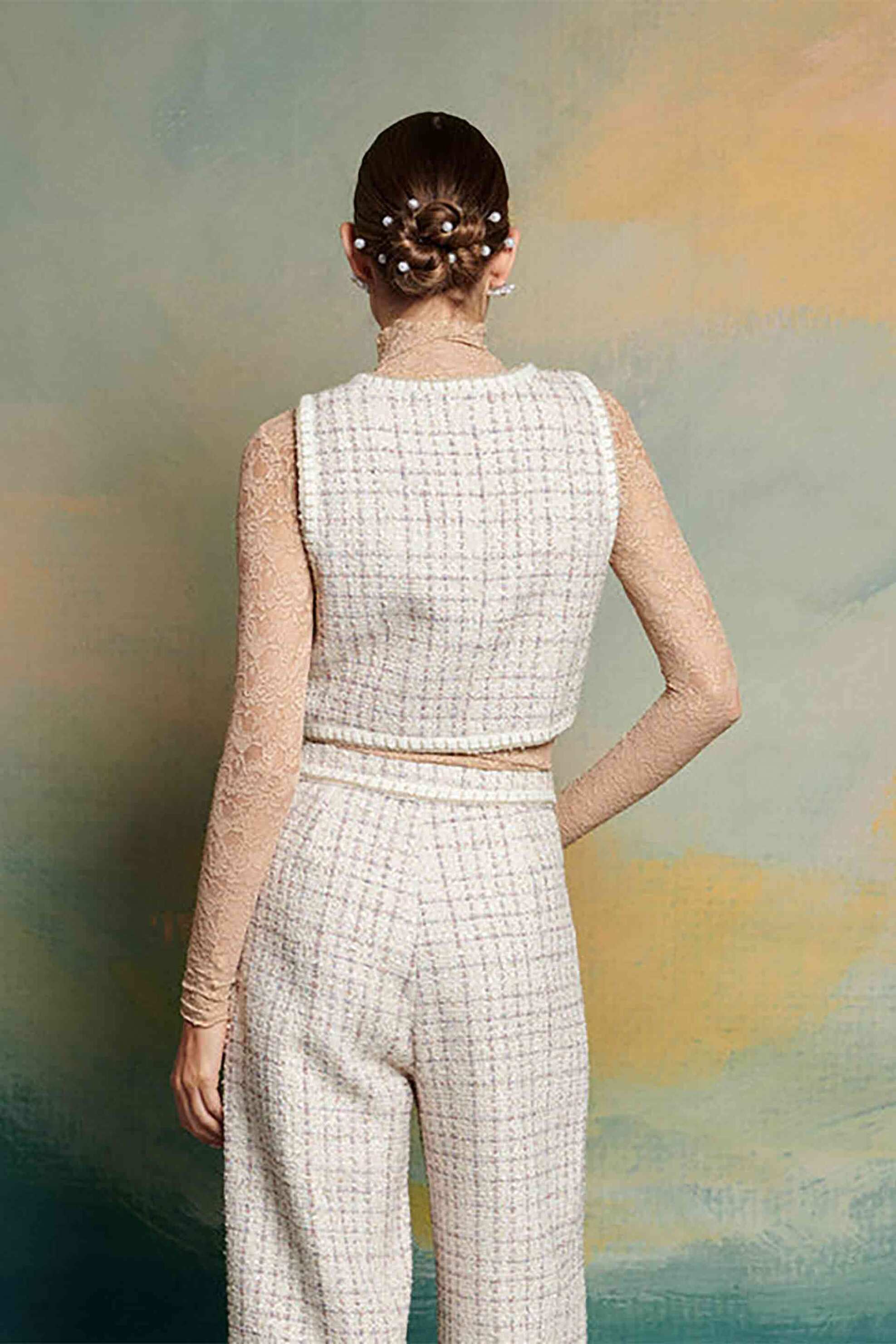 Sister Jane γυναικείο tweed γιλέκο "Duet Tweed" - TOD123CRM Εκρού φωτογραφία