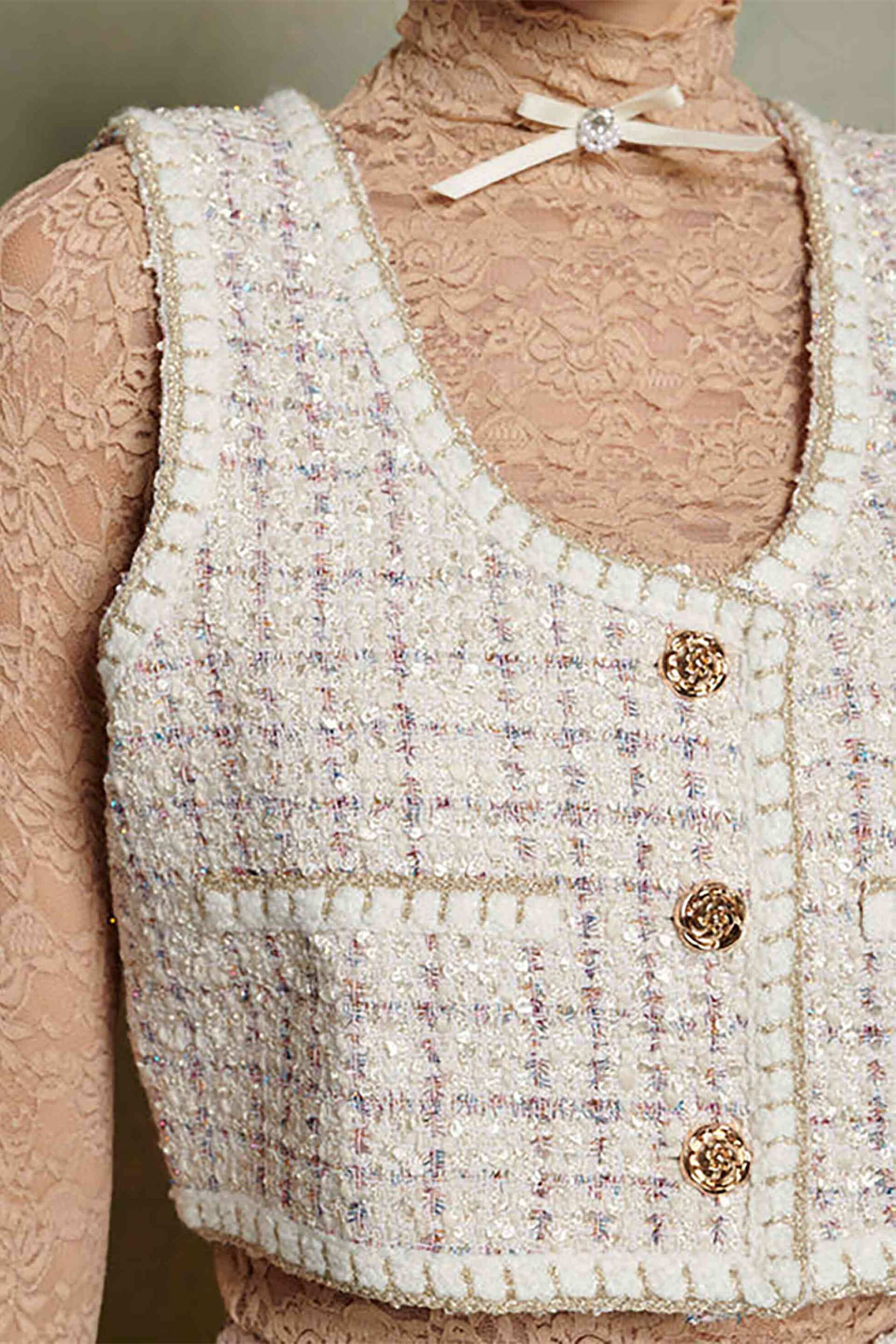 Sister Jane γυναικείο tweed γιλέκο "Duet Tweed" - TOD123CRM Εκρού φωτογραφία