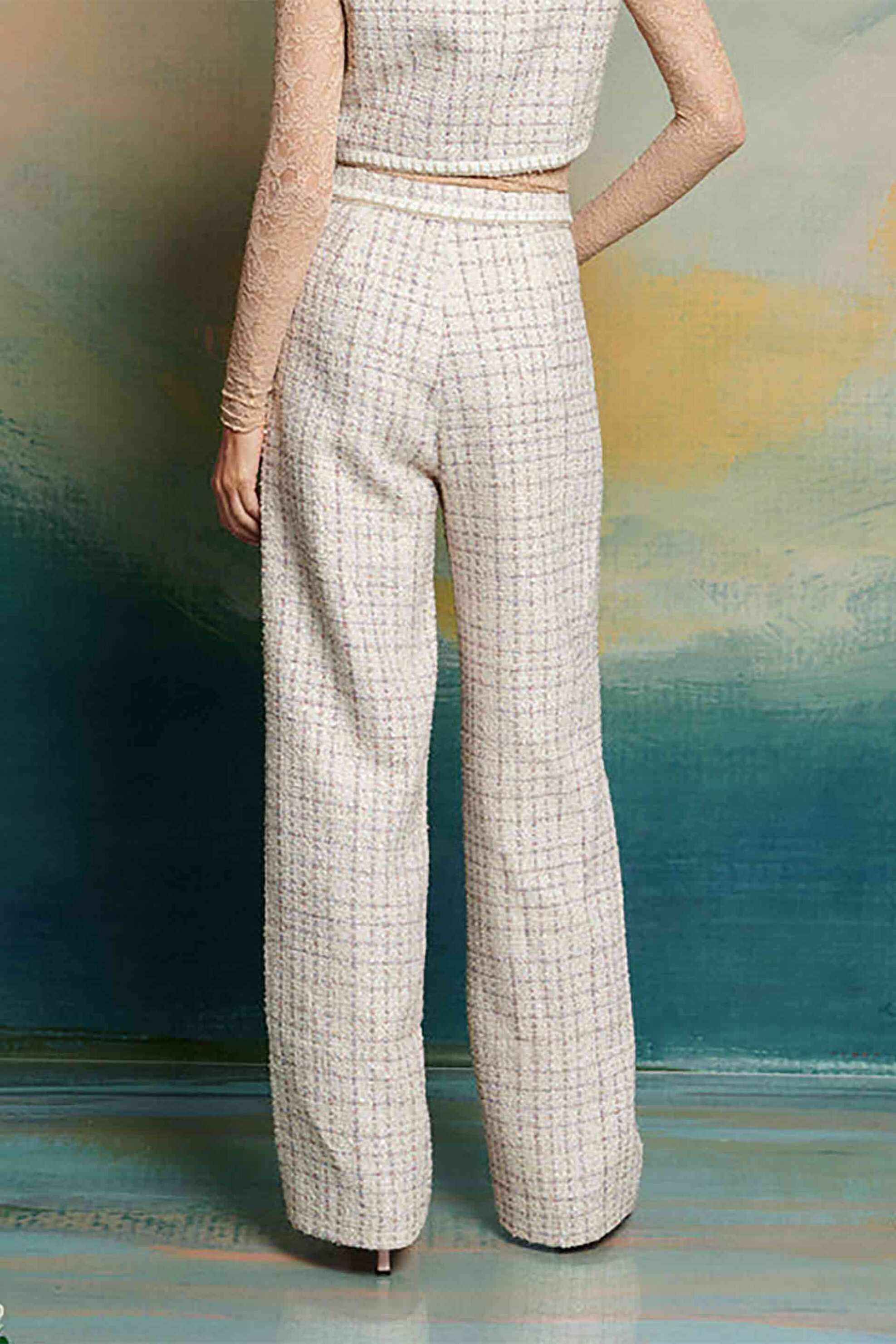 Sister Jane γυναικείο tweed παντελόνι ψηλόμεσο "Duet Tweed" - TRD100CRM Εκρού φωτογραφία