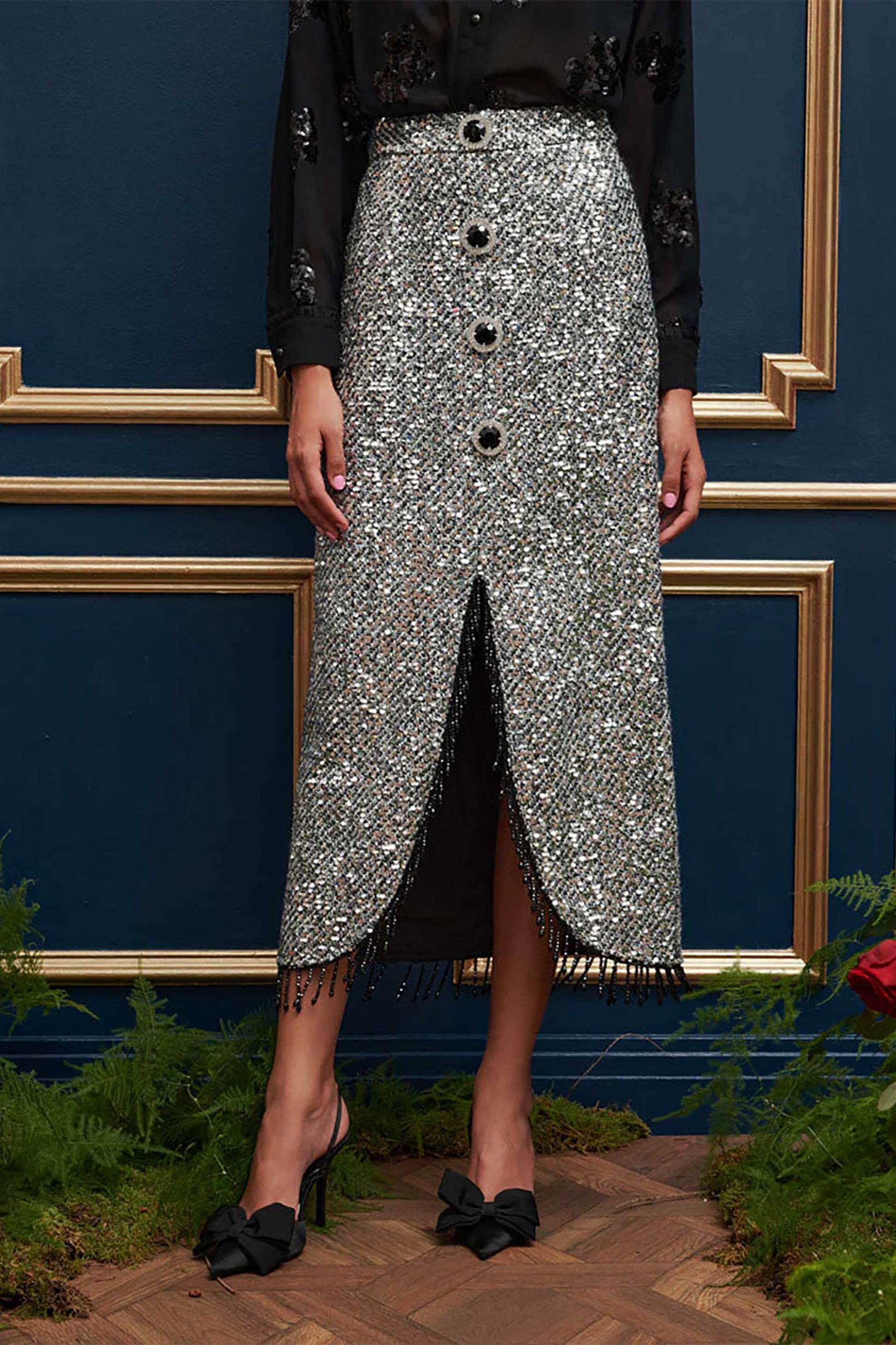 Sister Jane γυναικεία midi φούστα tweed "Fairy Godmother" - SKD081SIL Ασημί φωτογραφία