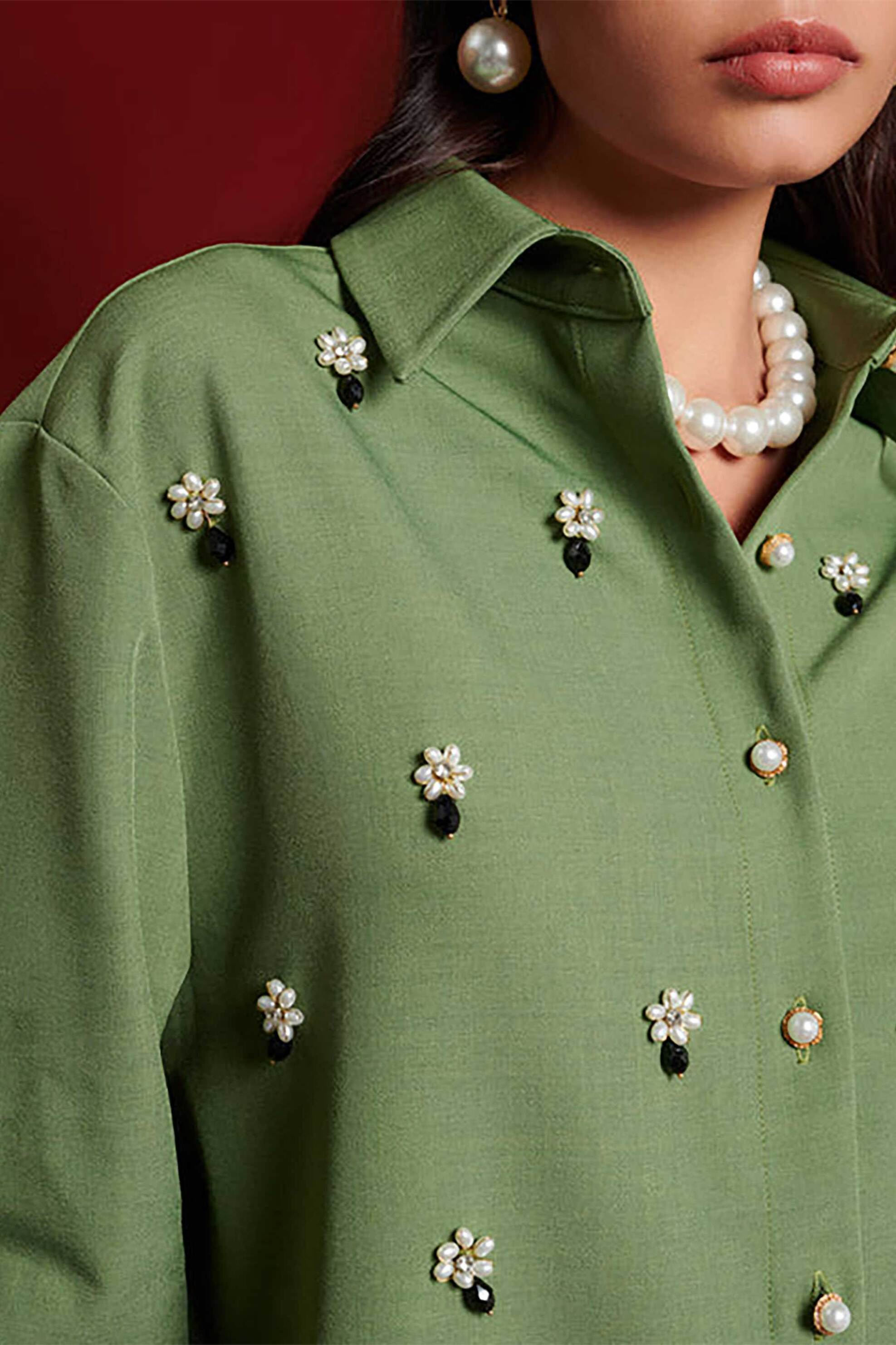 Sister Jane γυναικείο πουκάμισο με κέντημα "Formosa Embellished" - BLD165GRN Βεραμάν φωτογραφία