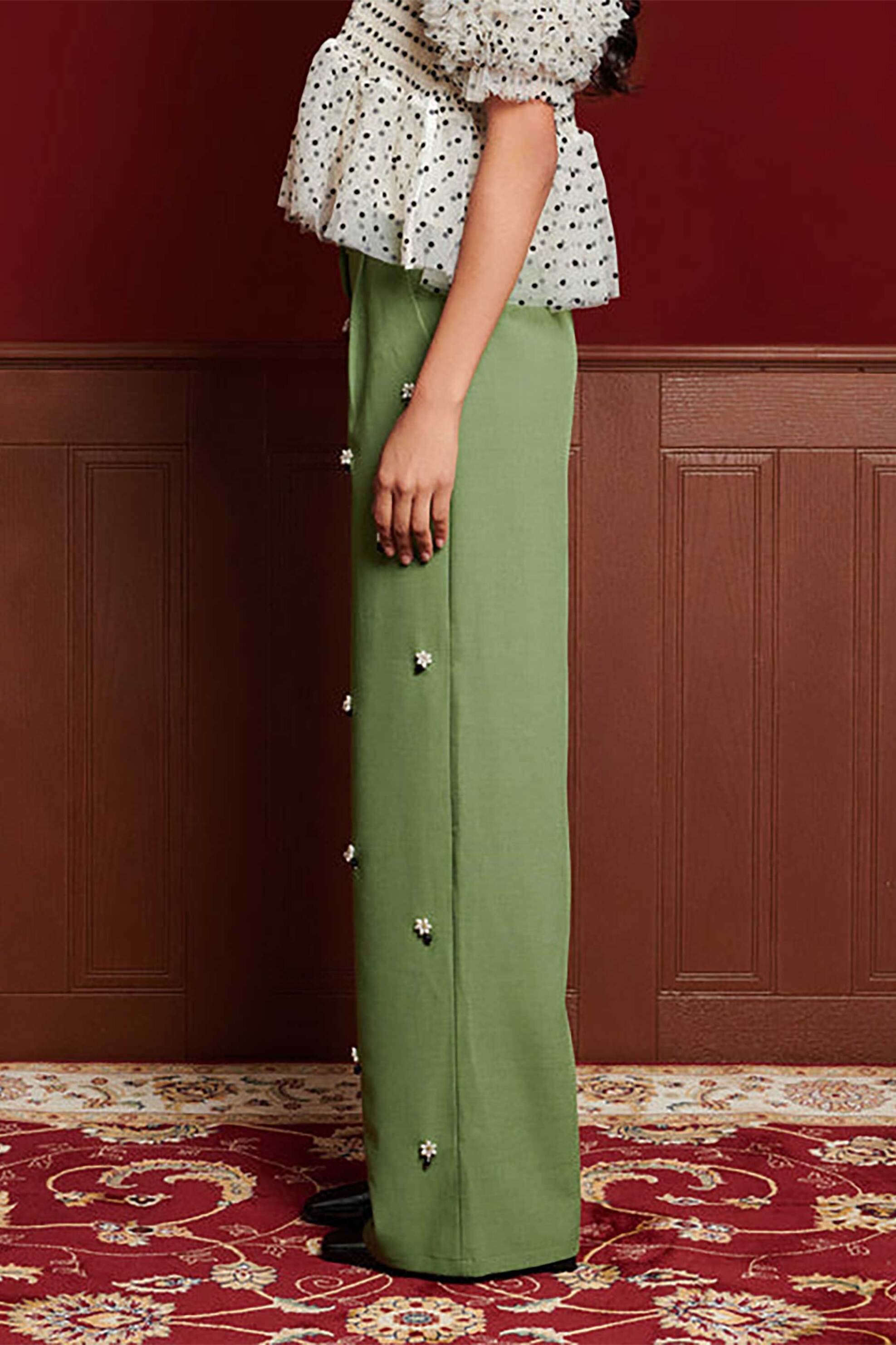 Sister Jane γυναικείο παντελόνι με πέρλες "Formosa Embellished" - TRD103GRN Βεραμάν φωτογραφία