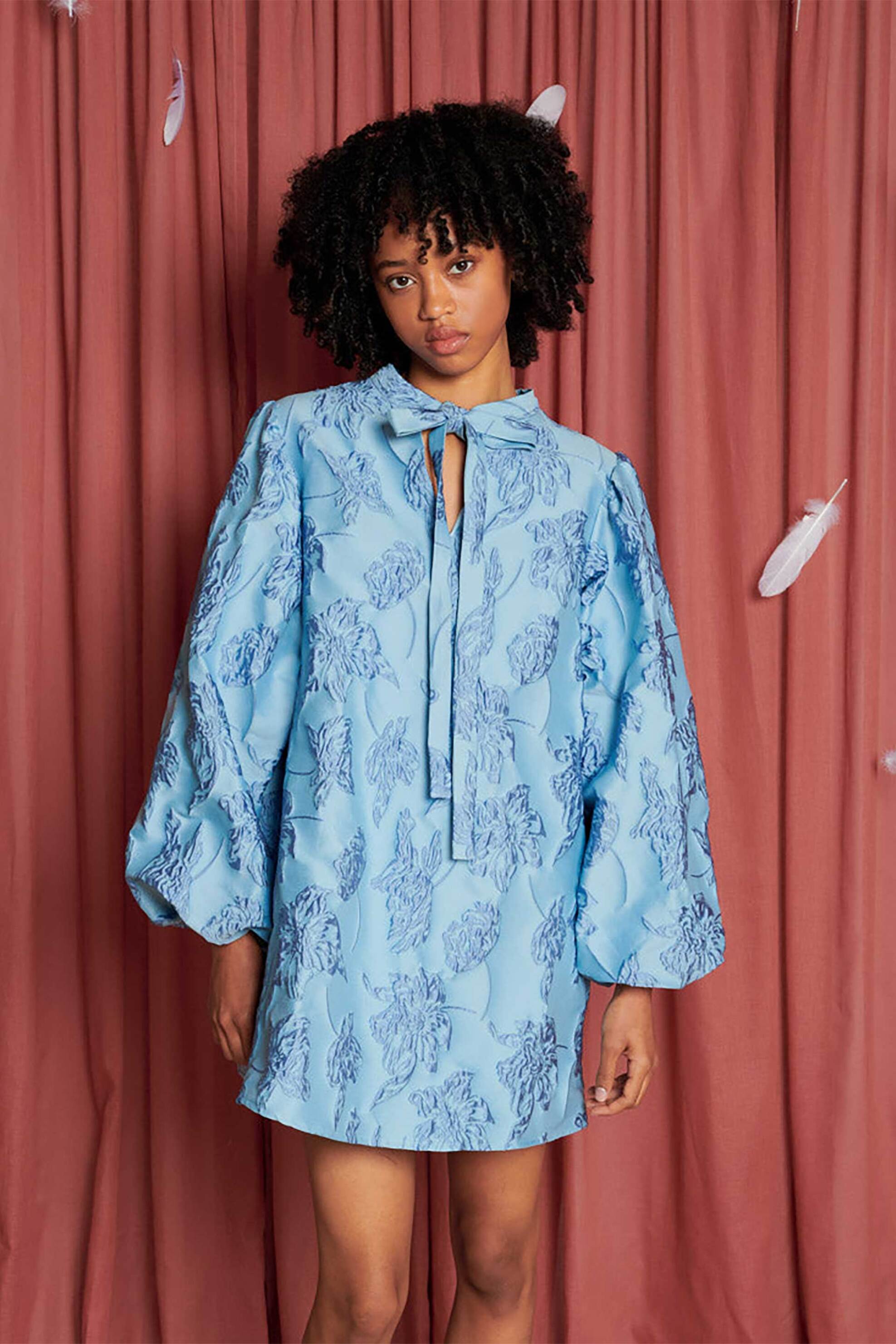 SISTER JANE Sister Jane γυναικείο φόρεμα mini jacquard "Skylark Bow" - DR2203BLE Γαλάζιο