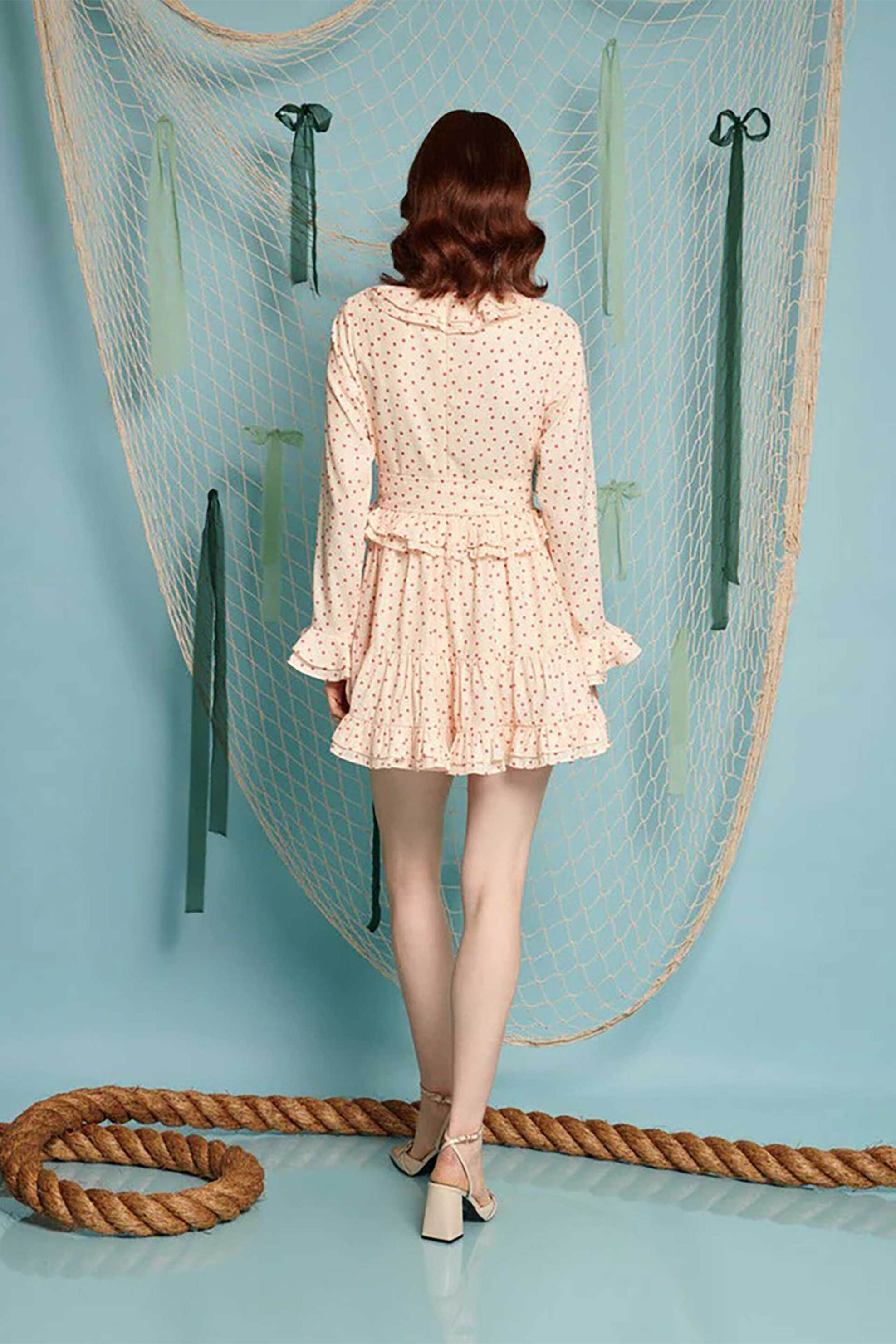 SISTER JANE Sister Jane γυναικείο mini φόρεμα με πουά print "Betta Ruffle" - DR2224CRM Σομόν - 3