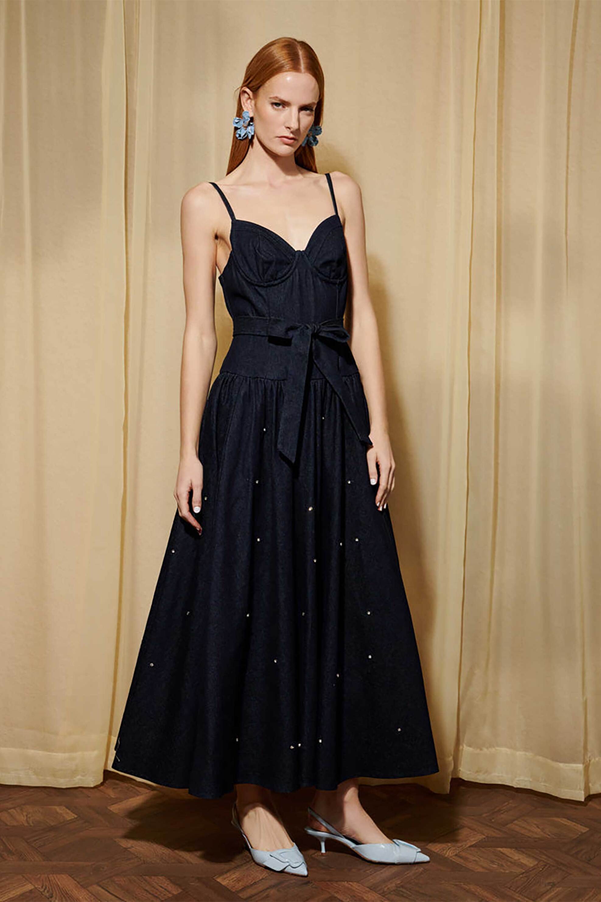 Sister Jane γυναικείο midi φόρεμα denim με στρας "Dream Brightside" - DRD700BLE Denim Blue