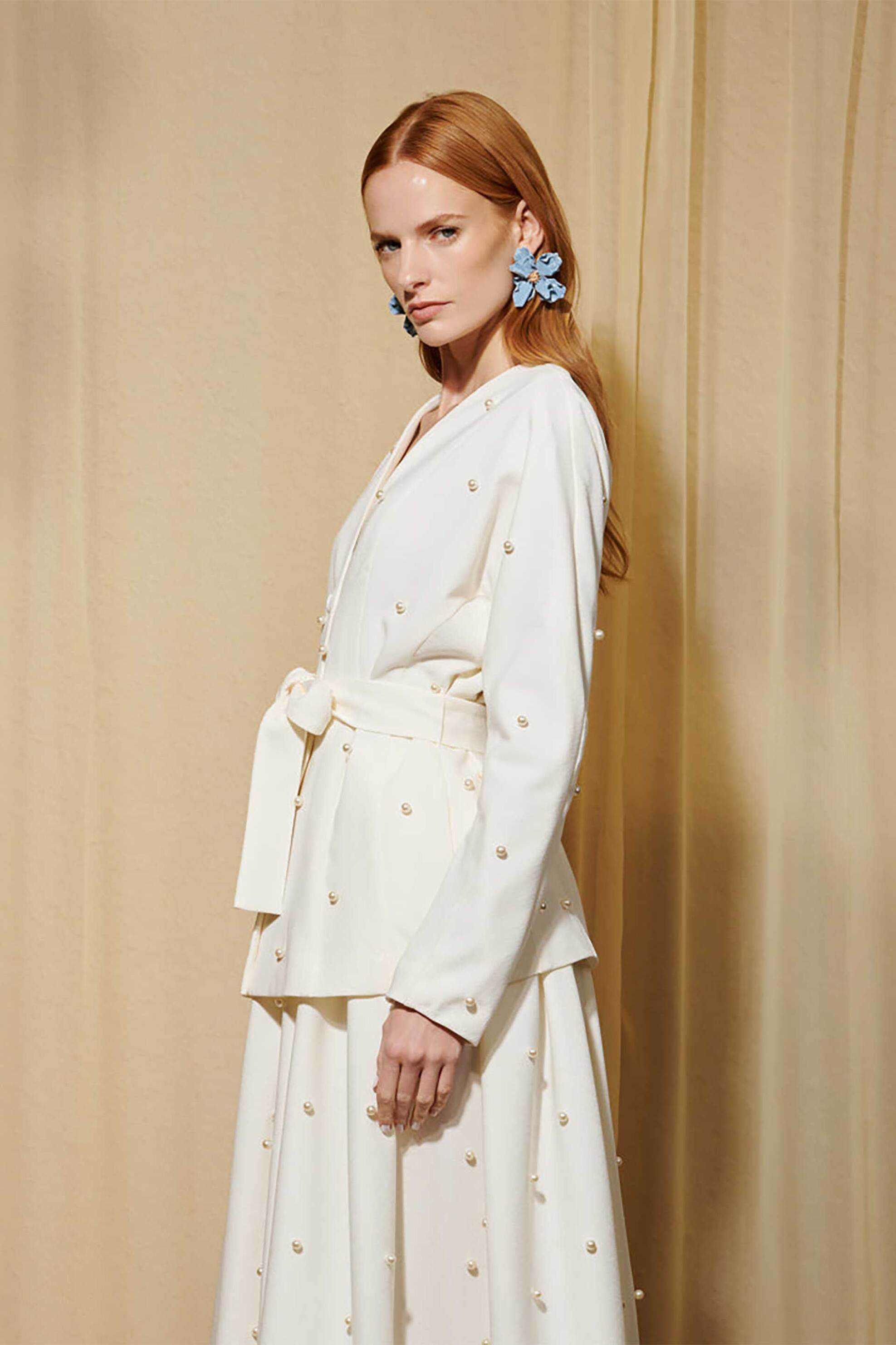 Sister Jane γυναικείο σακάκι με πέρλες "Dream Ray Days" - JKD078IVO Εκρού φωτογραφία