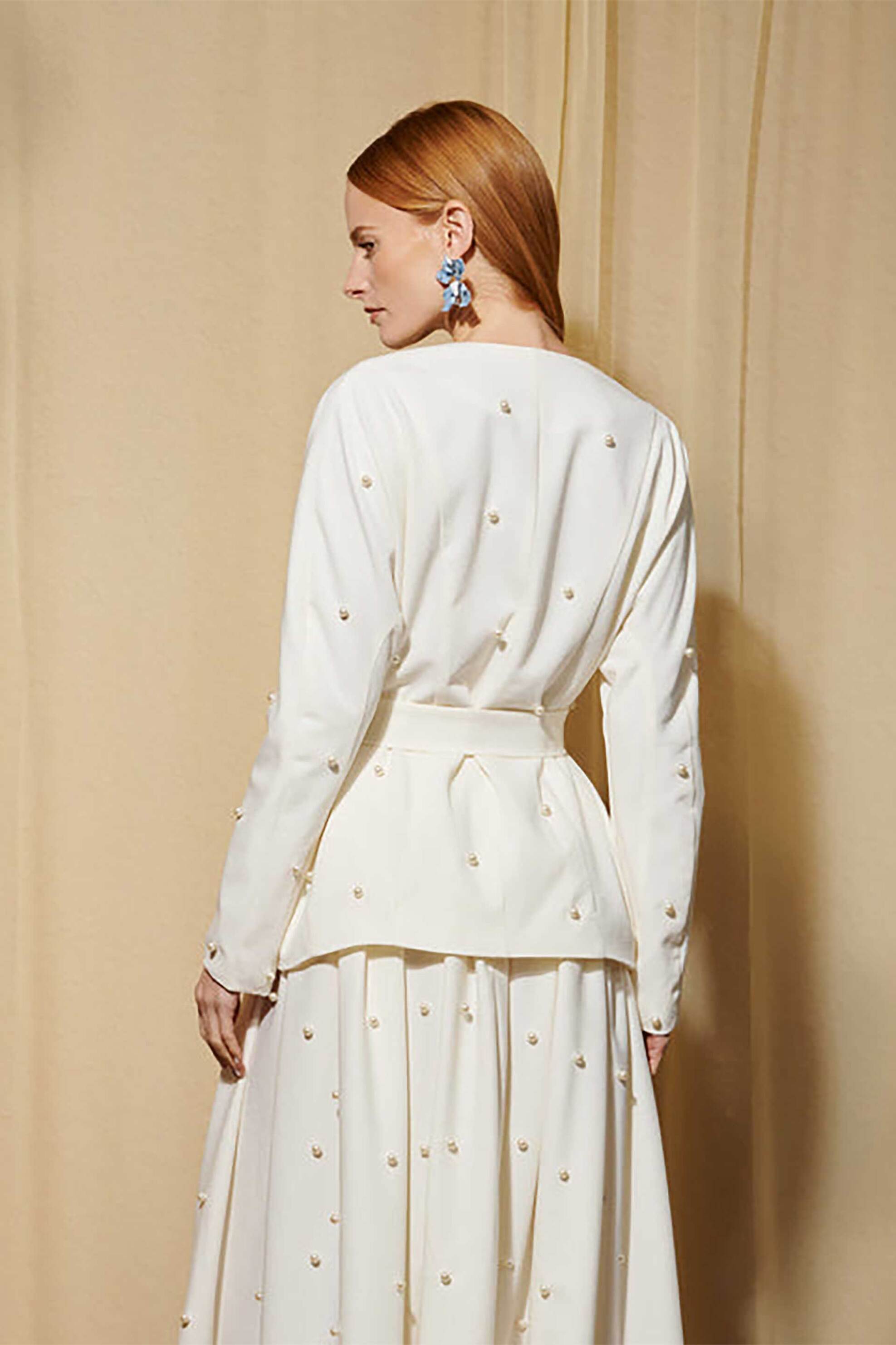 Sister Jane γυναικείο σακάκι με πέρλες "Dream Ray Days" - JKD078IVO Εκρού φωτογραφία