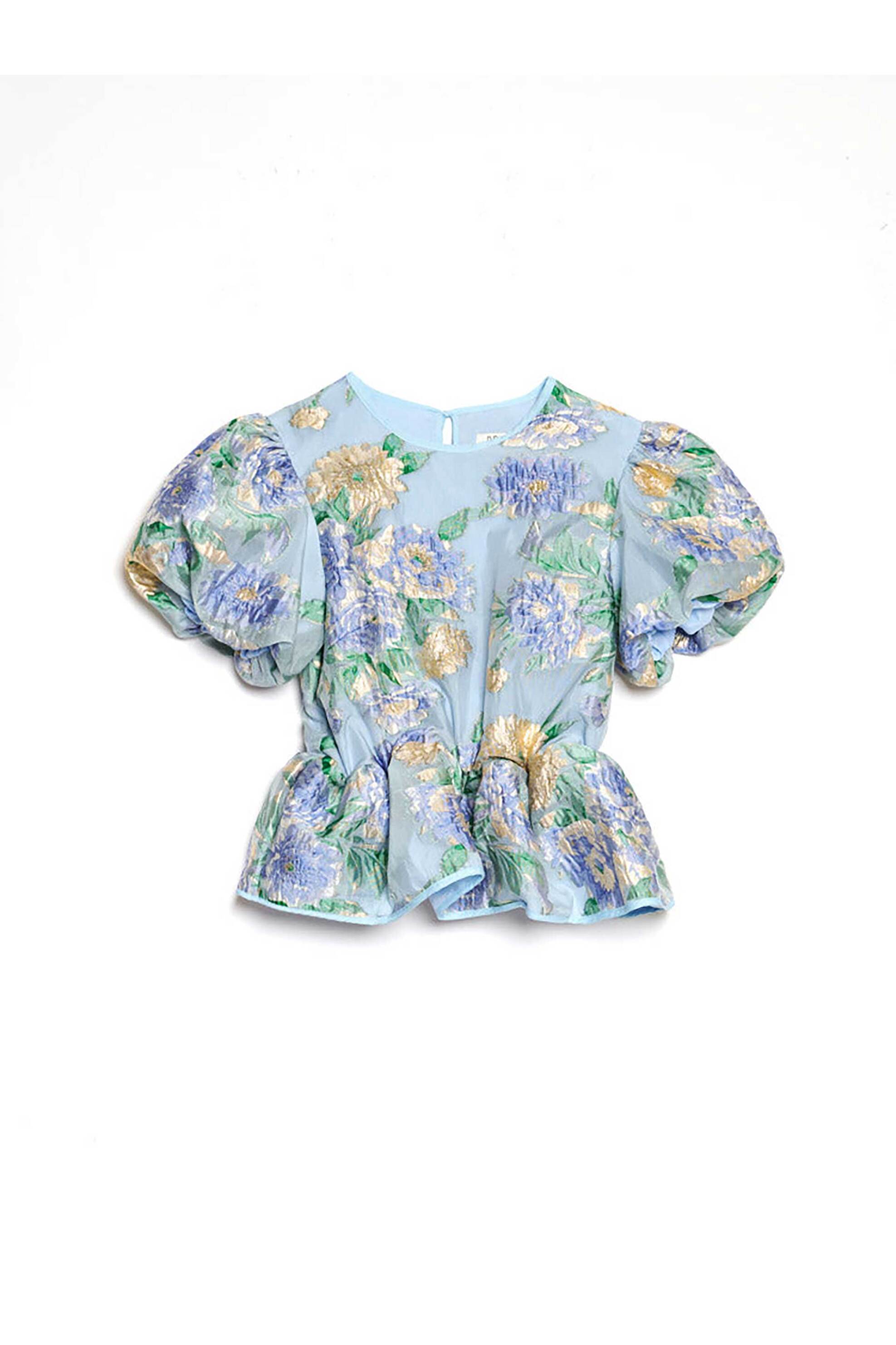 Sister Jane Γυναικείο Τοπ Jacquard με Balloon Μανίκια Dream Lilt Floral - Tod172Ble Γαλάζιο