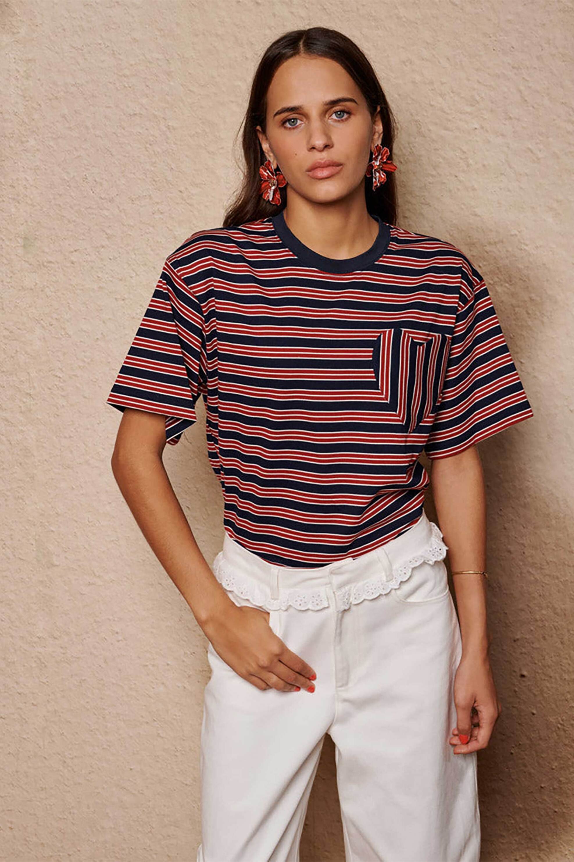 Sister Jane γυναικείο ριγέ T-shirt με τσέπη "Soleil" - TOM023BLE Κόκκινο