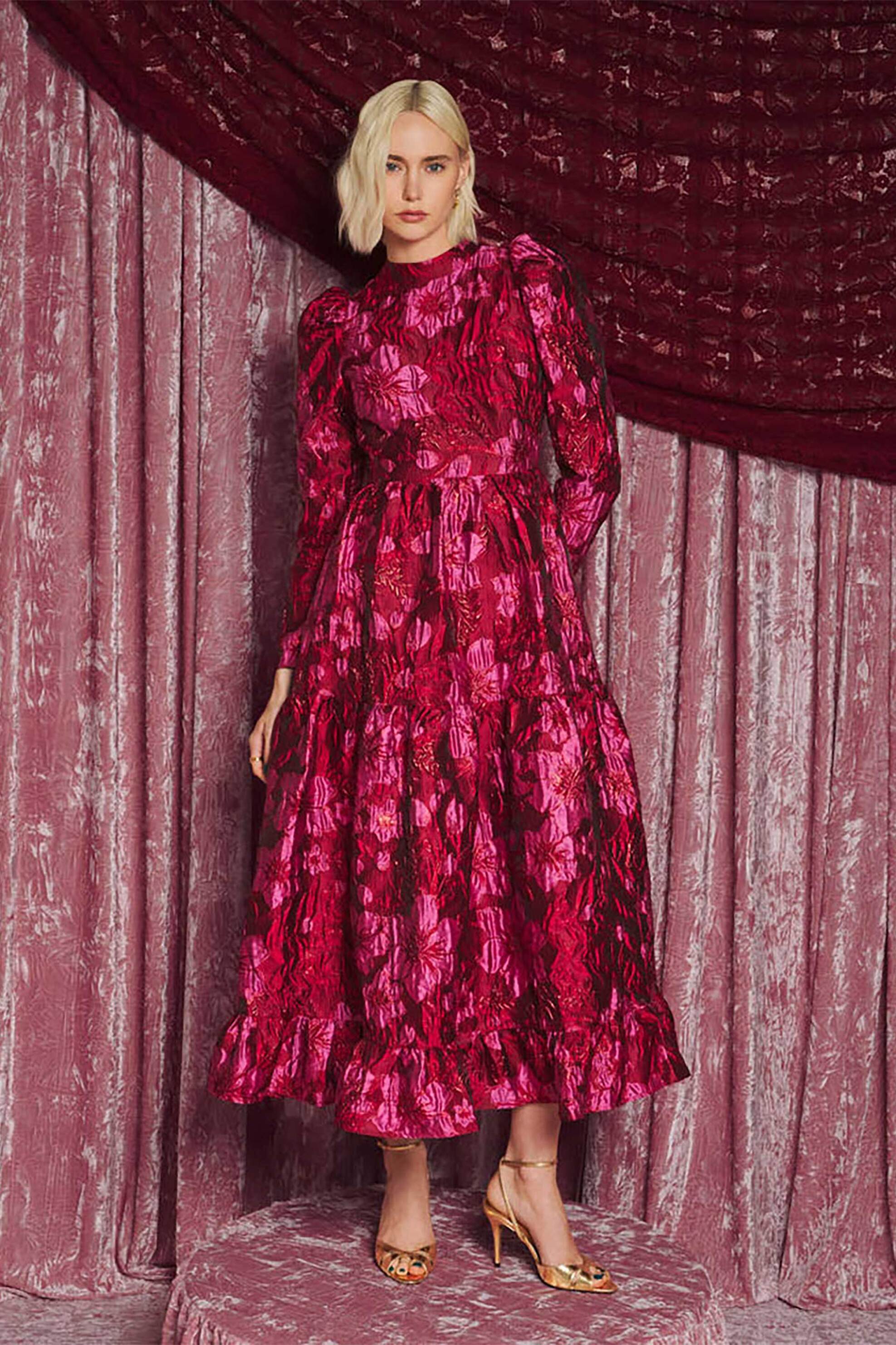 SISTER JANE Sister Jane γυναικείο maxi φόρεμα jacquard - DRD779RED Φούξια