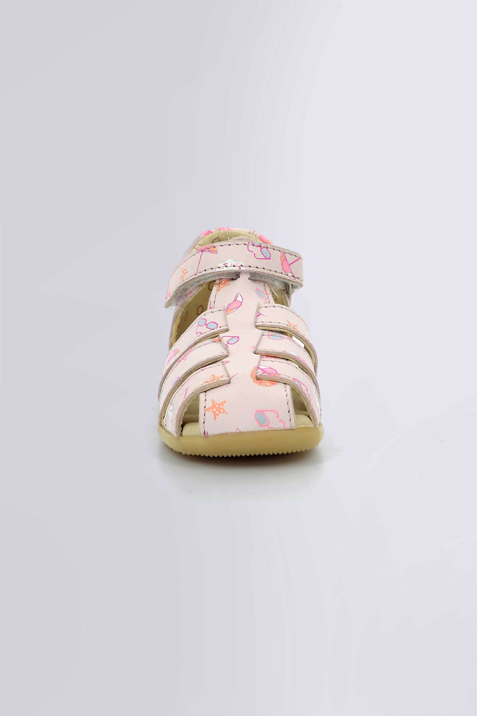 Kickers Βρεφικά Δερμάτινα Πέδιλα με All-Over Print Bigflo-2 (24-25) - 895395-10-1 Ροζ Ανοιχτό