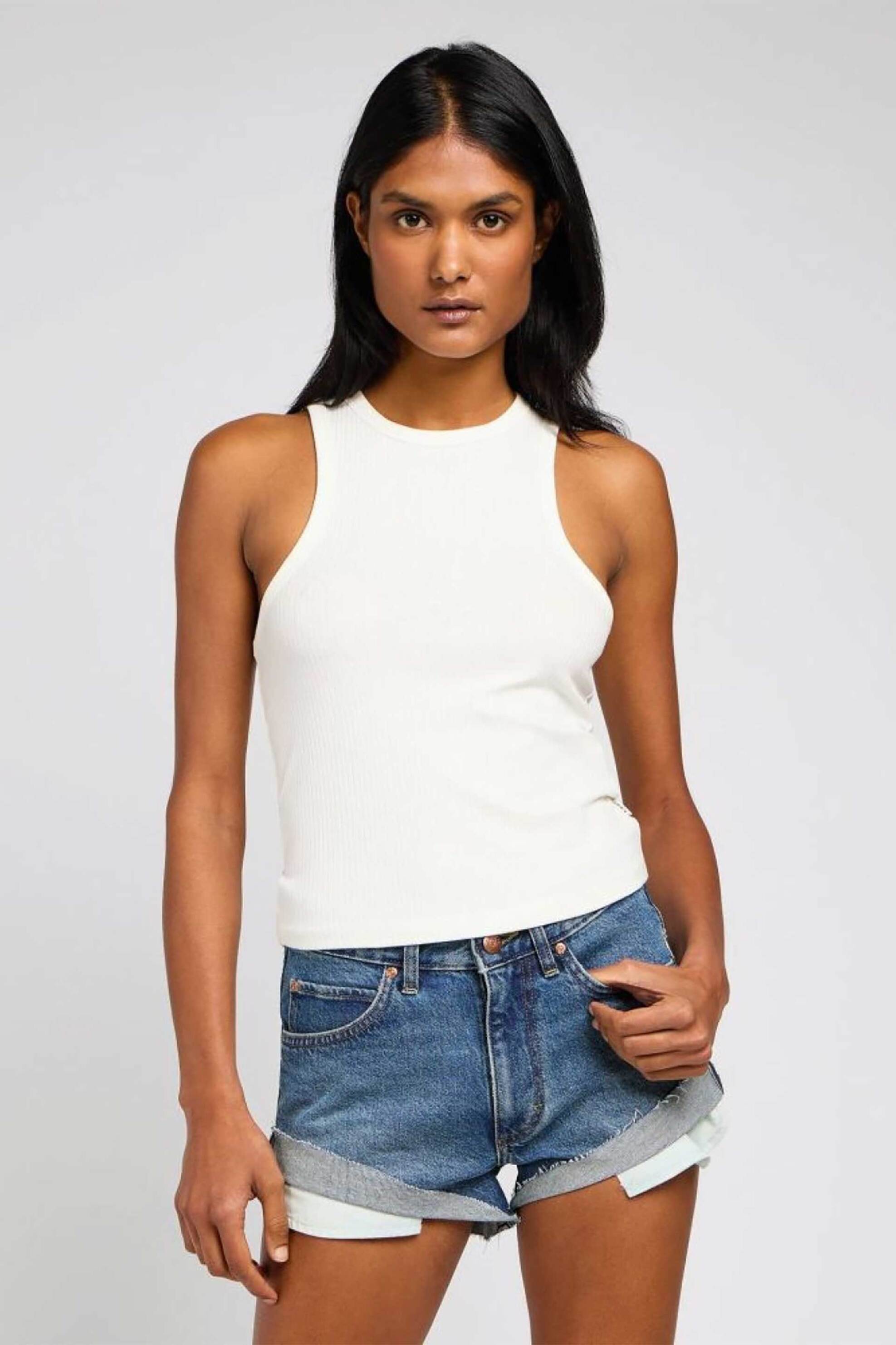 LEE Lee® γυναικείο τοπ μονόχρωμο Slim Fit "Ribbed Tank" - 112350212 Εκρού