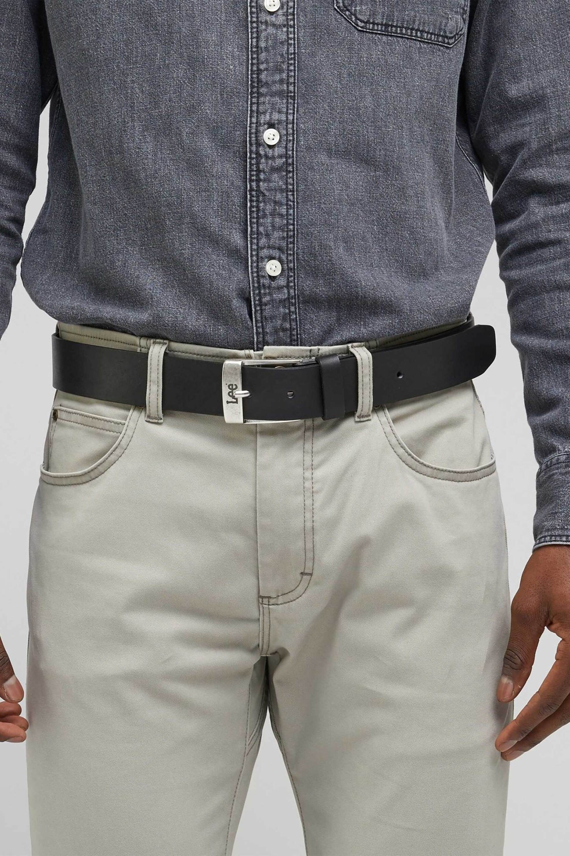 LEE Lee® ανδρική δερμάτνη ζώνη με μεταλλική αγκράφα με λογότυπο - LP655001-** Μαύρο