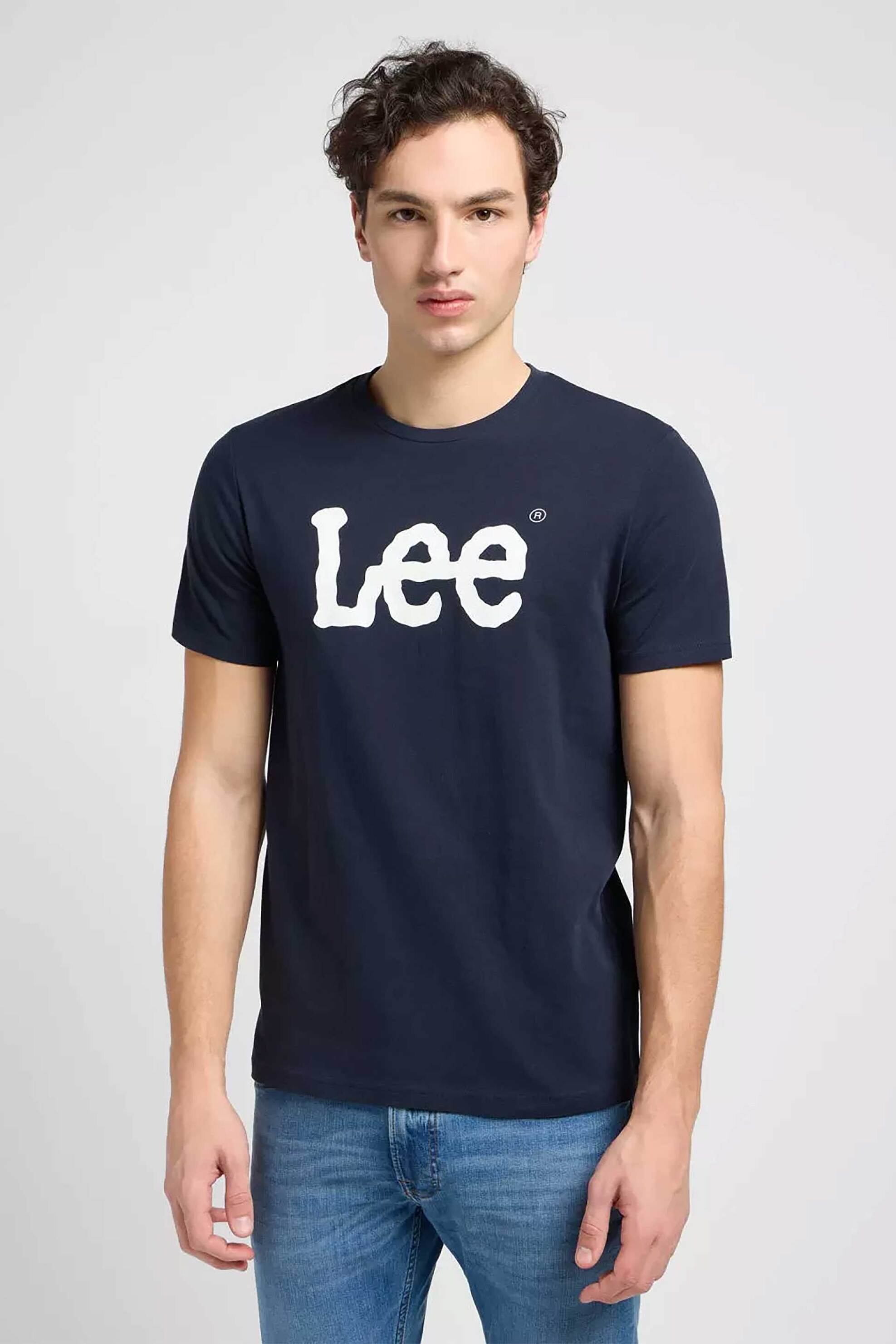 Lee® ανδρικό T-shirt με logo print Regular Fit "Wobbly" - 112116126 Μπλε Σκούρο