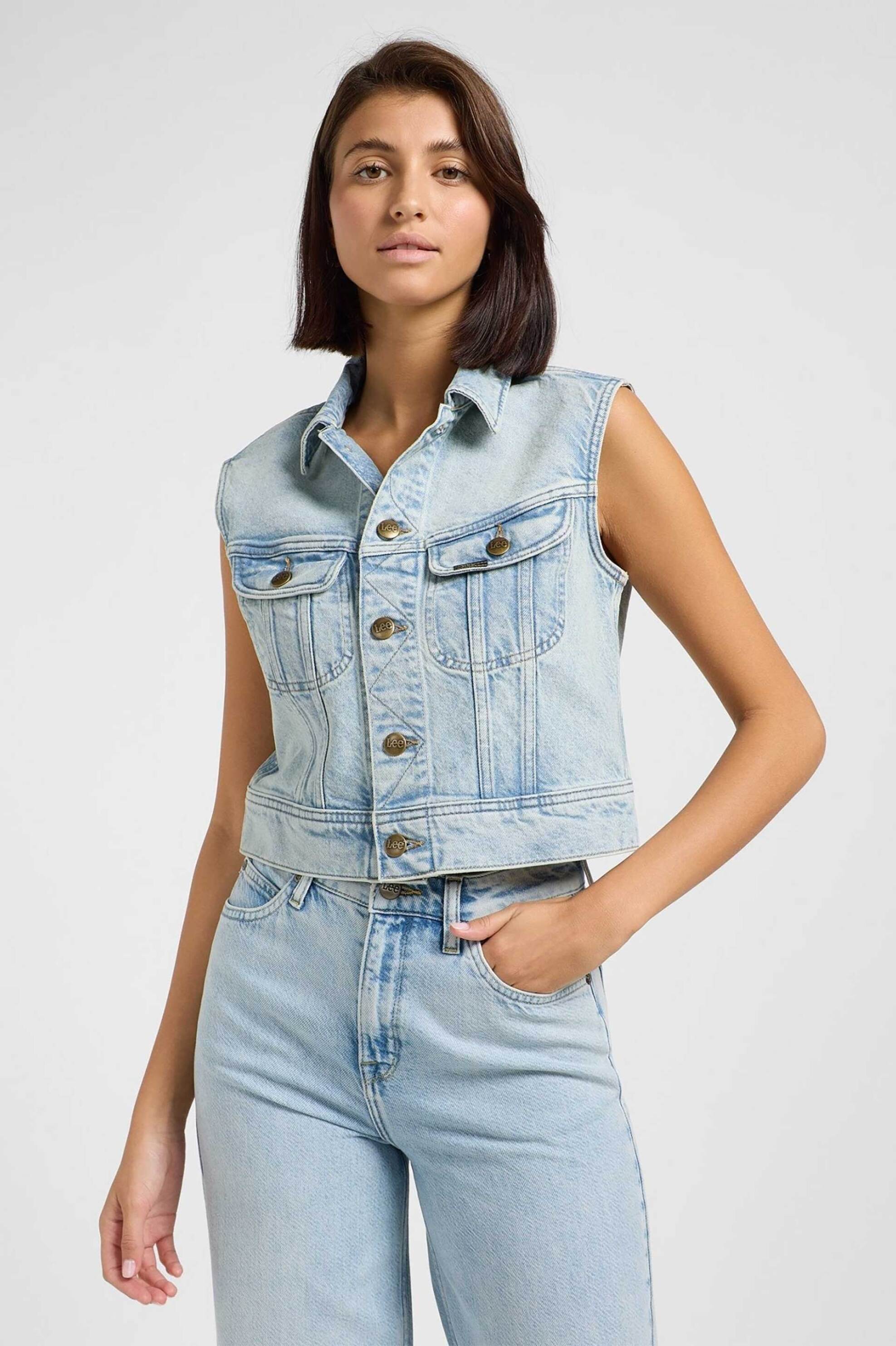 Lee Lee® γυναικείο denim jacket αμάνικο cropped Relaxed Fit 