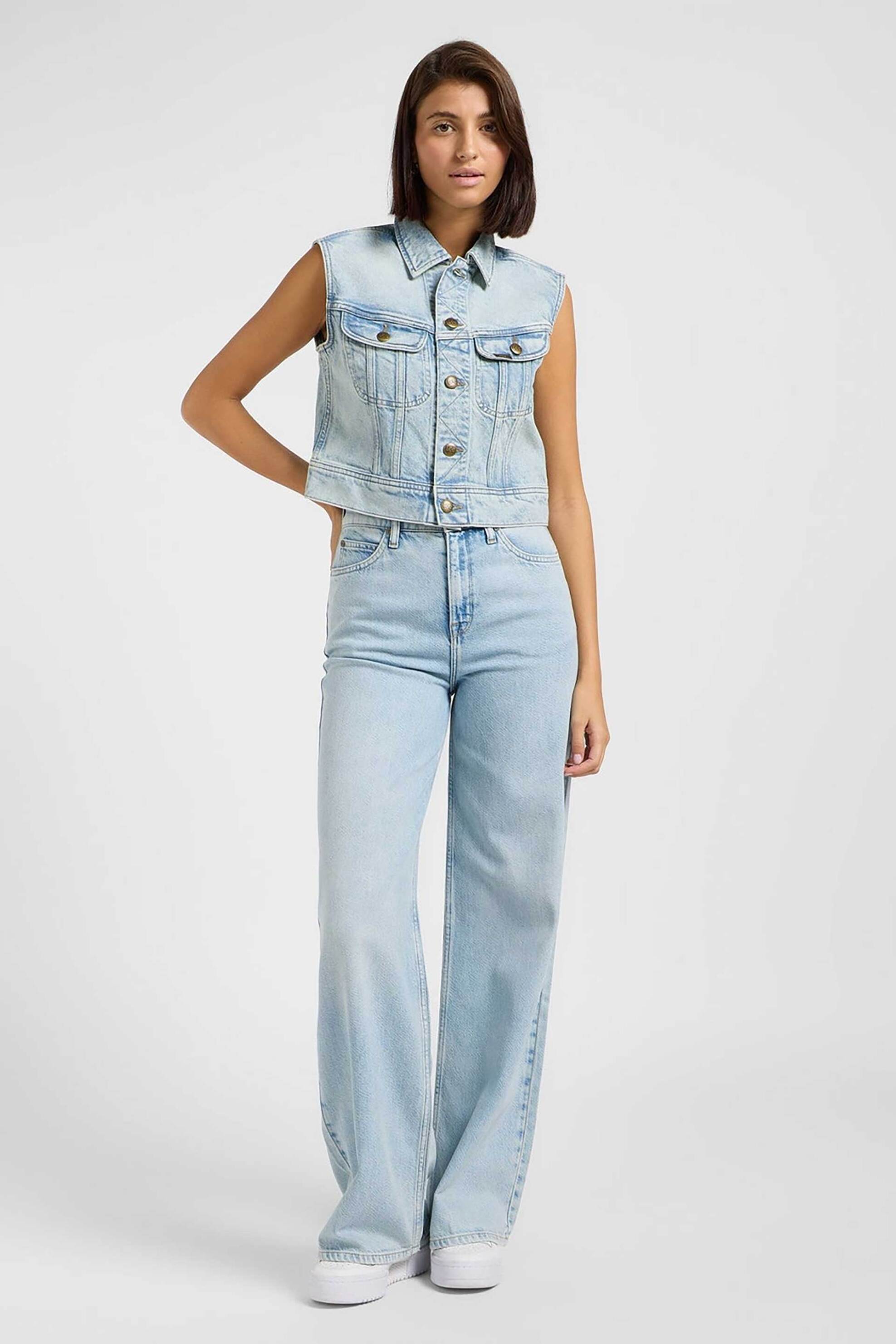 Lee® γυναικείο denim jacket αμάνικο cropped Relaxed Fit "Rider" - 112363461 Denim Blue Ανοιχτό φωτογραφία