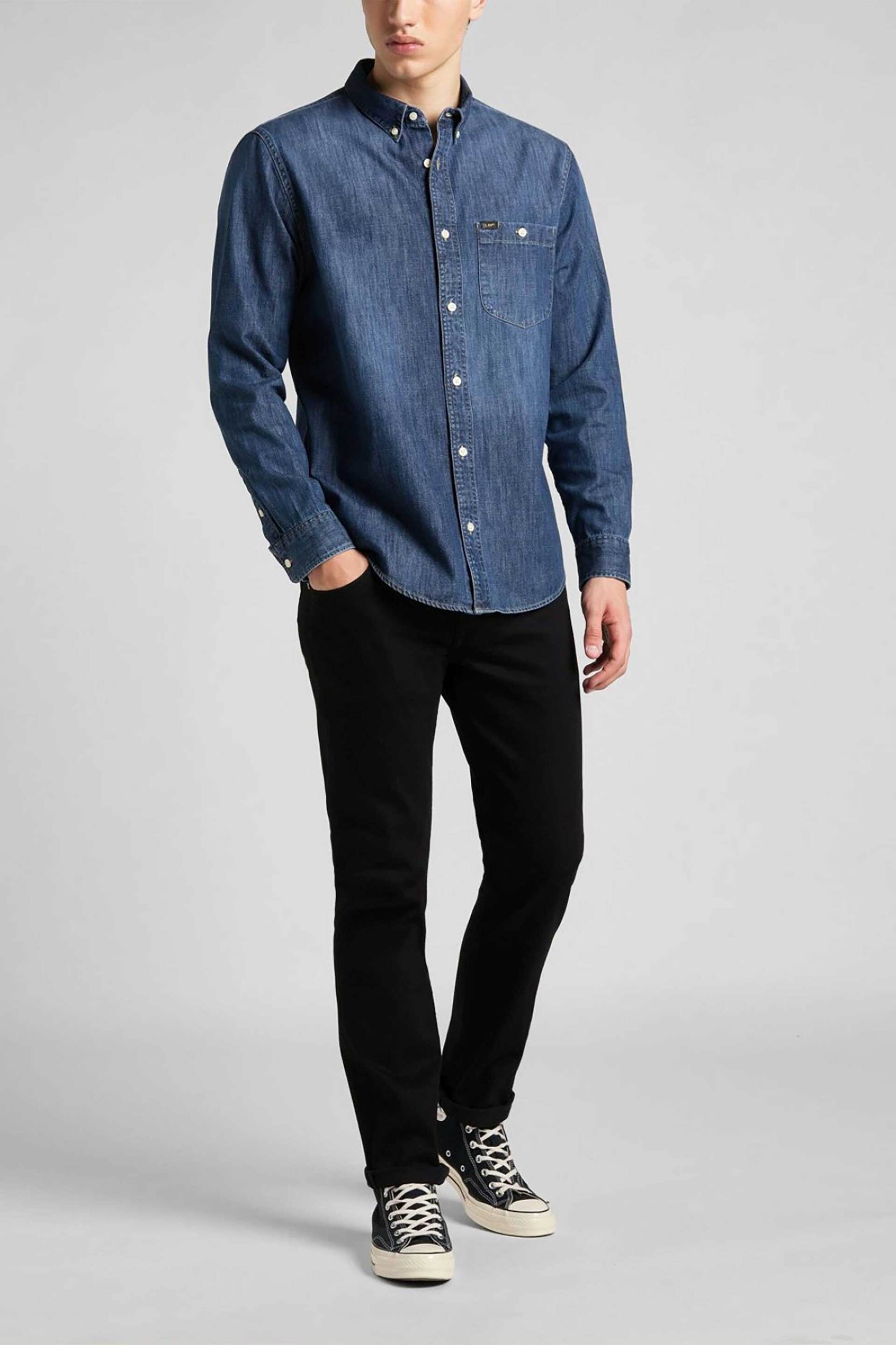 Lee® ανδρικό τζιν παντελόνι πεντάτσεπο Straight Fit "Rider" - 112140635-** Μαύρο