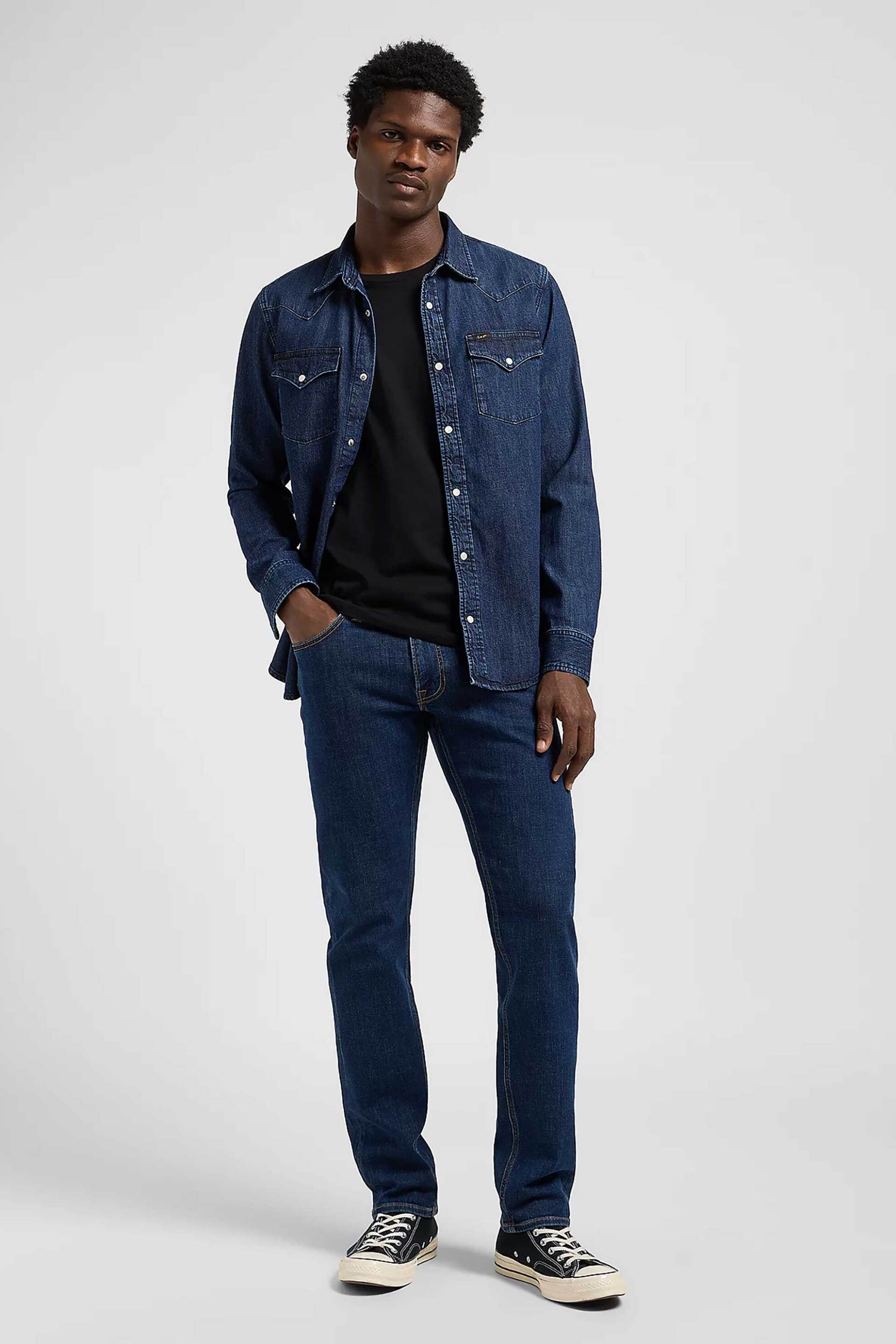 LEE Lee® ανδρικό τζιν παντελόνι πεντάτσεπο Regular Straight Fit "Daren" - 112370642 Denim Blue Σκούρο