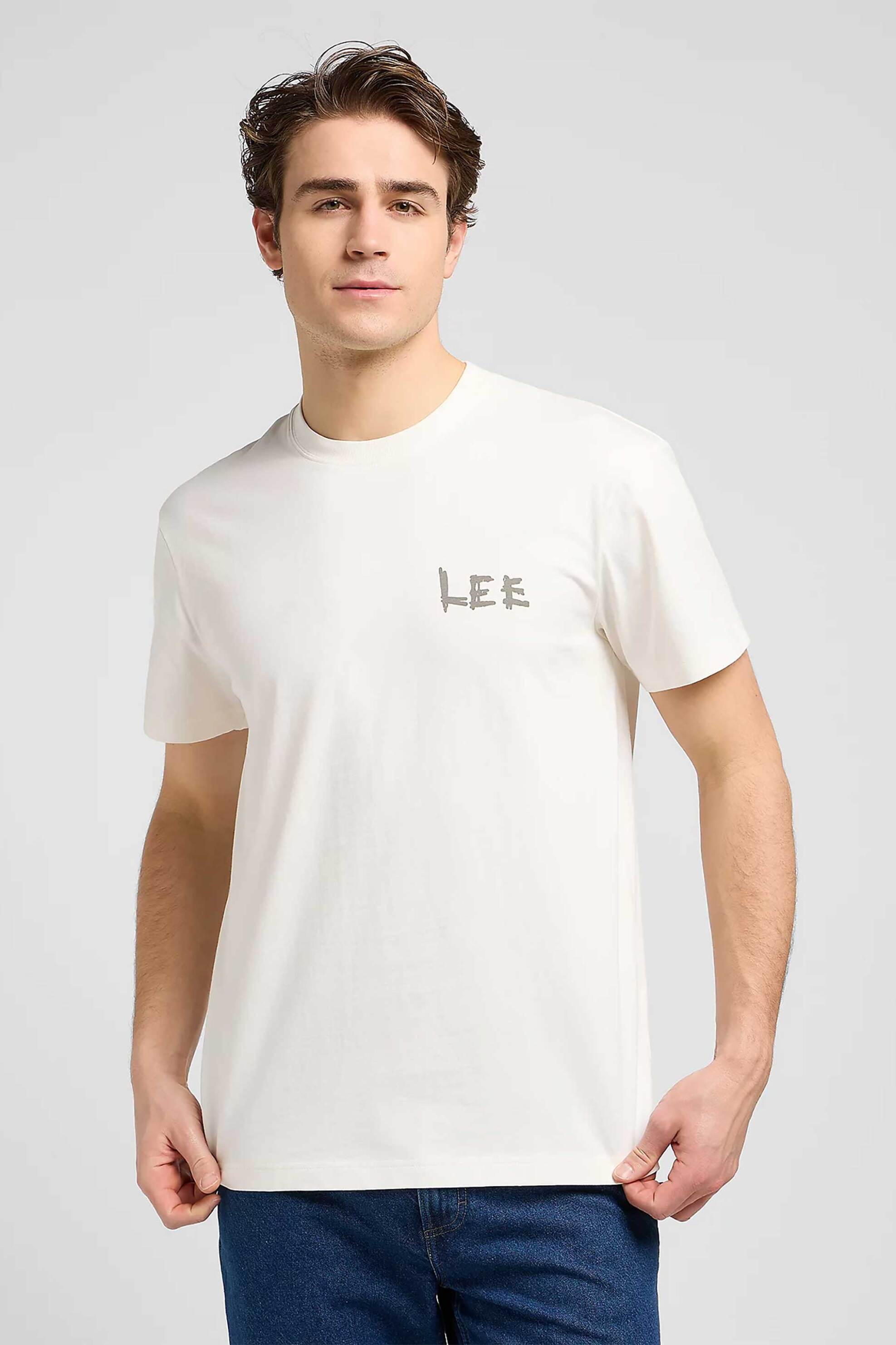 Lee® ανδρικό T-shirt με logo print και lettering στο πίσω μέρος Relaxed Fit - 112370517 Εκρού