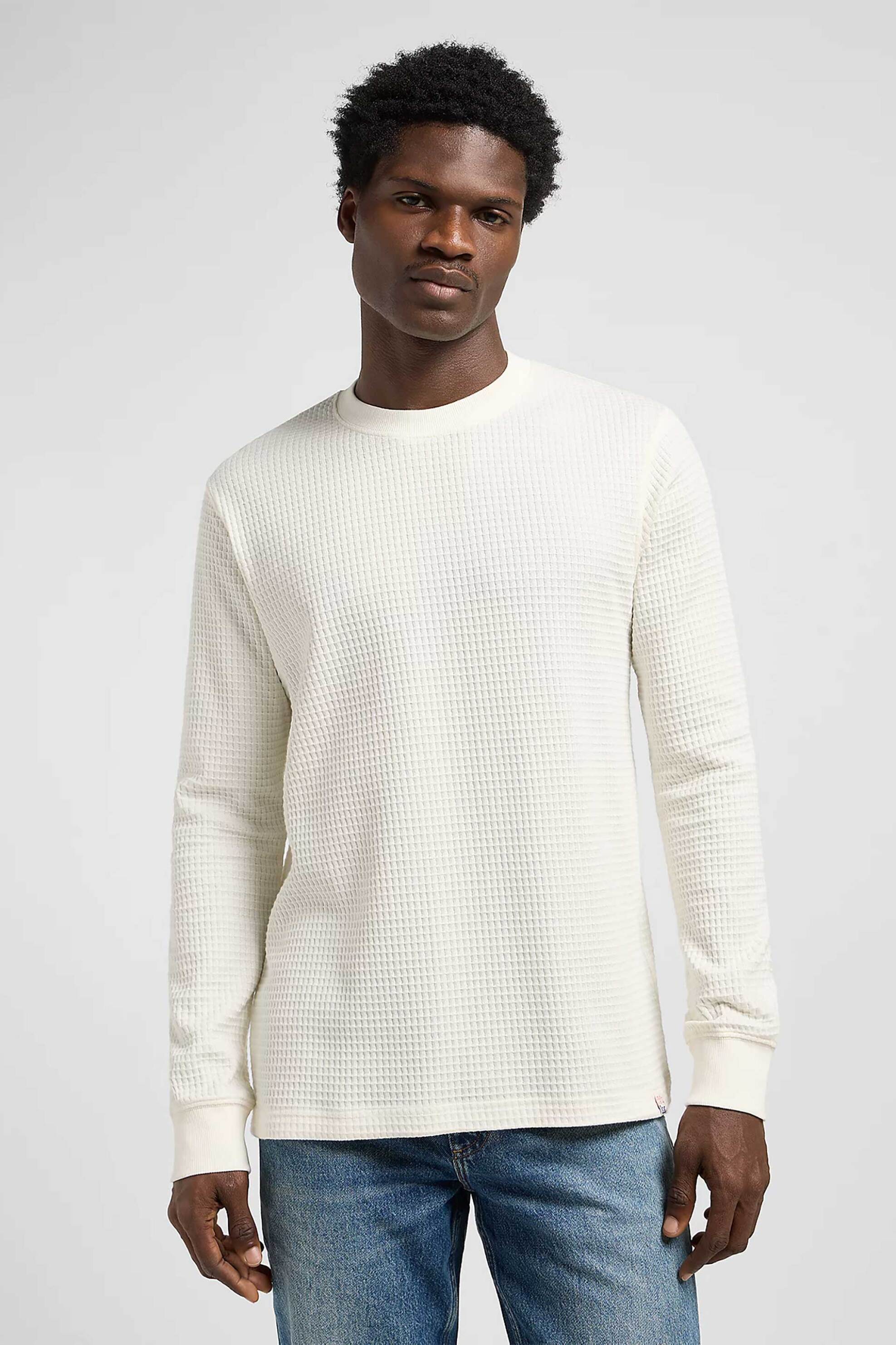 Lee® ανδρική μακρυμάνικη μπλούζα με waffle pattern Regular Fit - 112371661 Εκρού