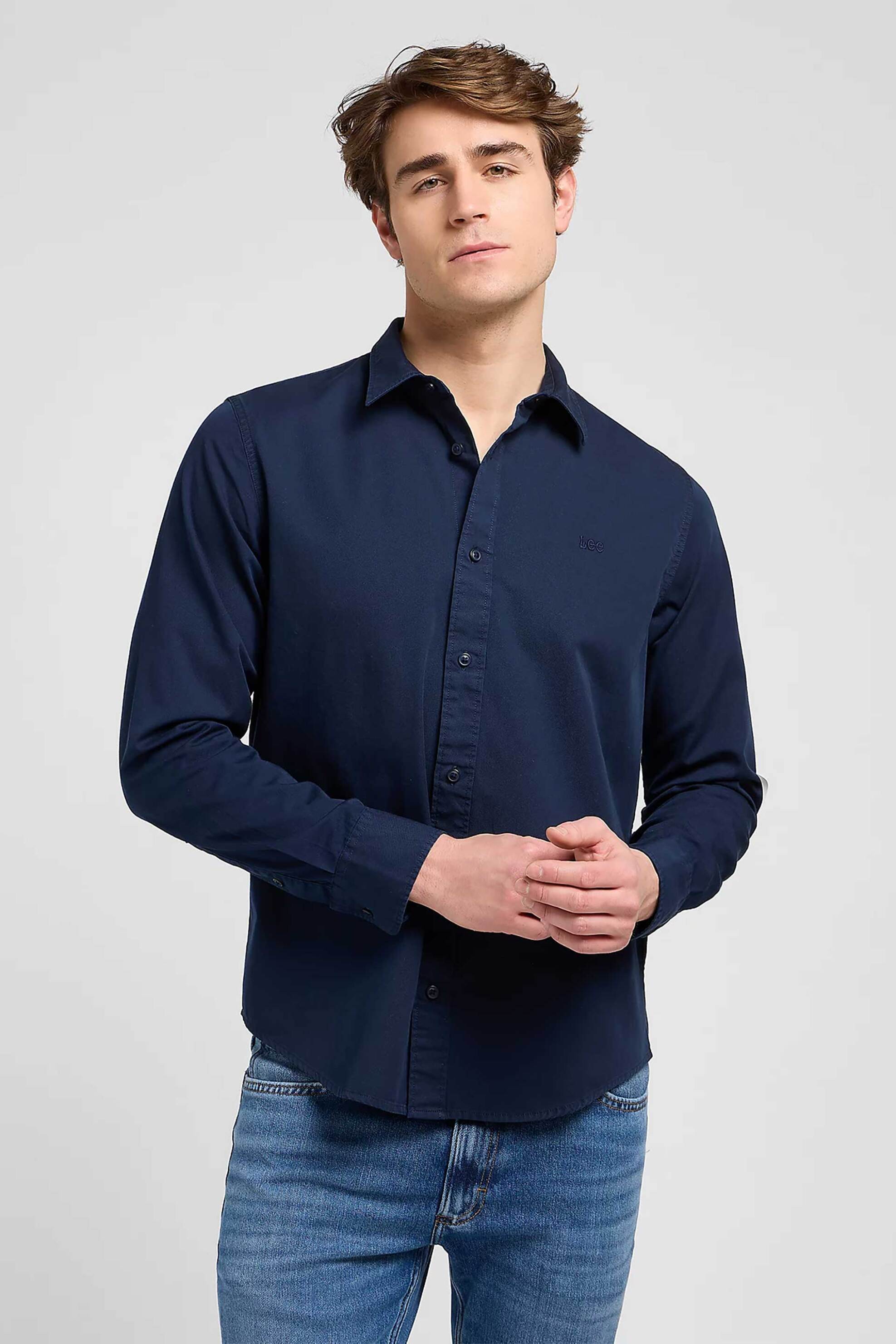 Lee® ανδρικό πουκάμισο μονόχρωμο Regular Fit - 112370547 Μπλε Σκούρο