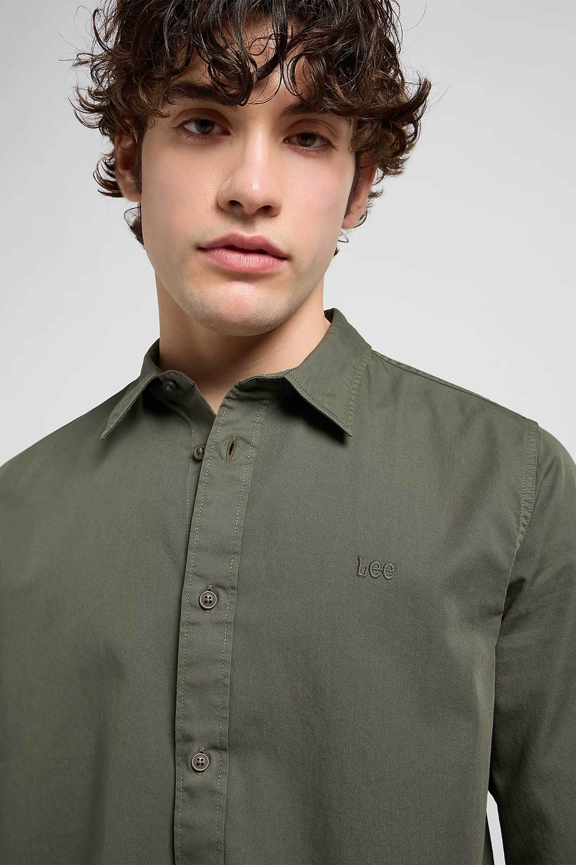 Lee® ανδρικό πουκάμισο μονόχρωμο Regular Fit - 112370548 Λαδί φωτογραφία