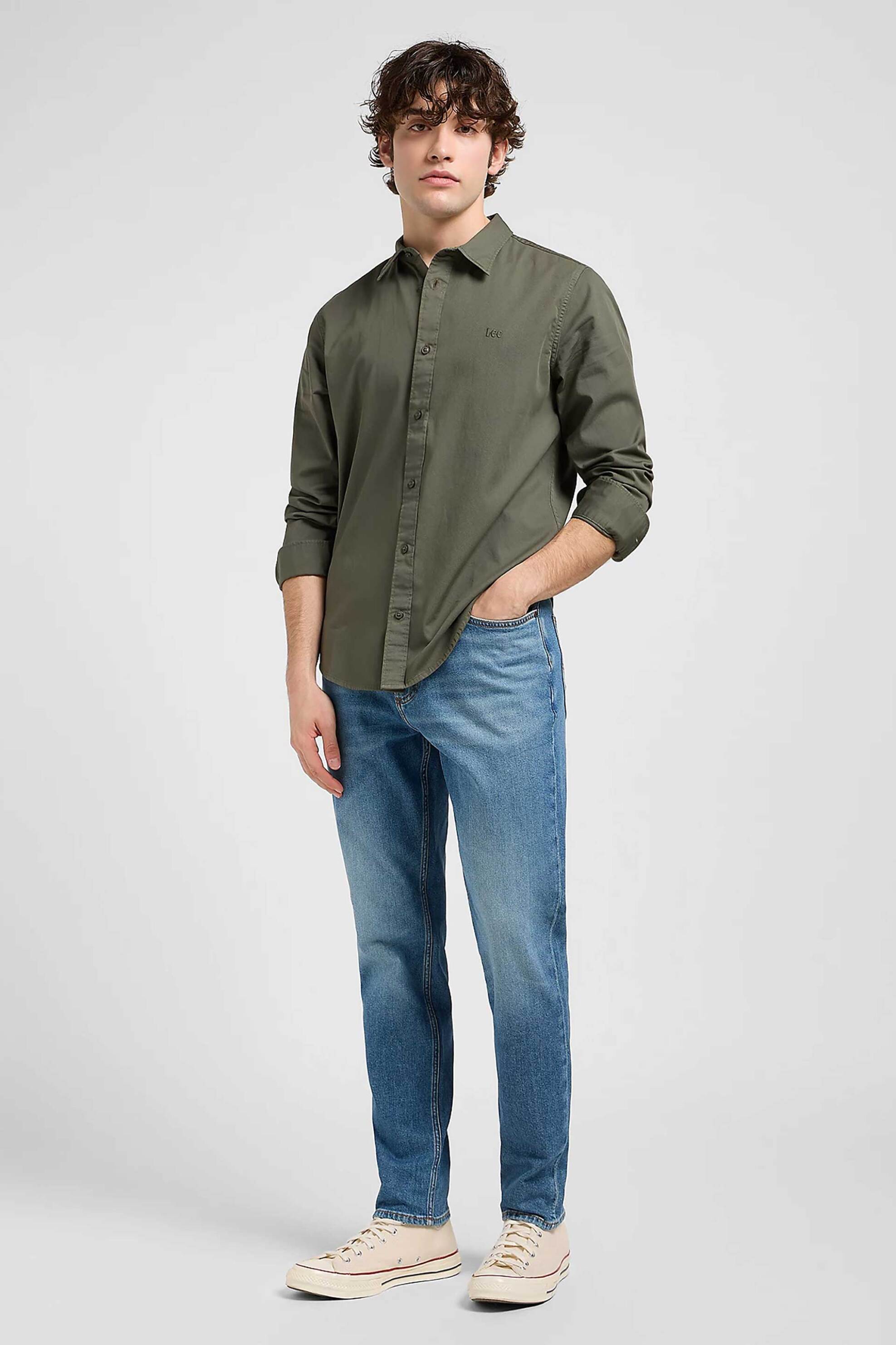 Lee® ανδρικό πουκάμισο μονόχρωμο Regular Fit - 112370548 Λαδί φωτογραφία