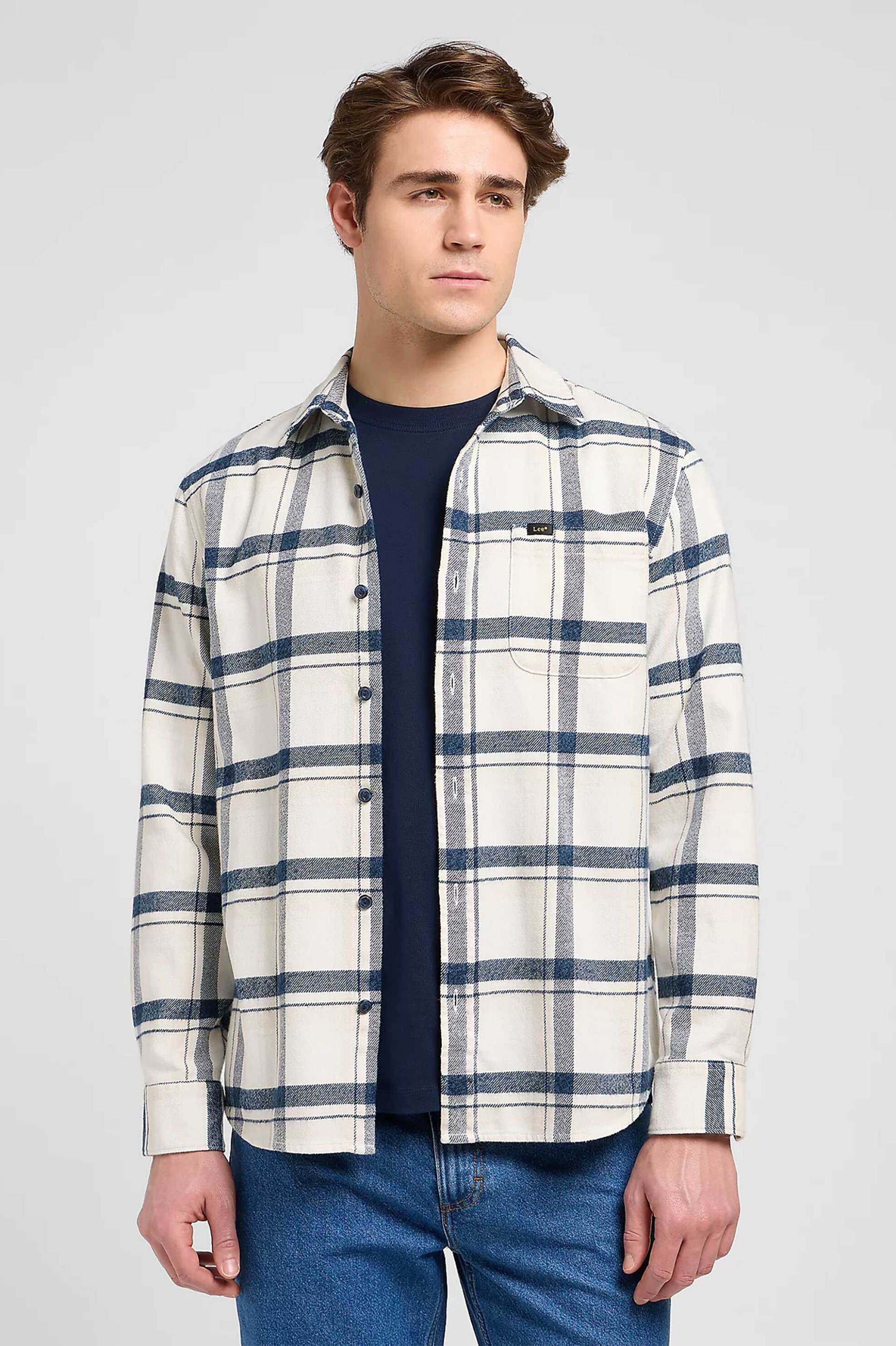 Lee® ανδρικό πουκάμισο με καρό σχέδιο Relaxed Fit "Mercantile" - 112370571 Κρέμ