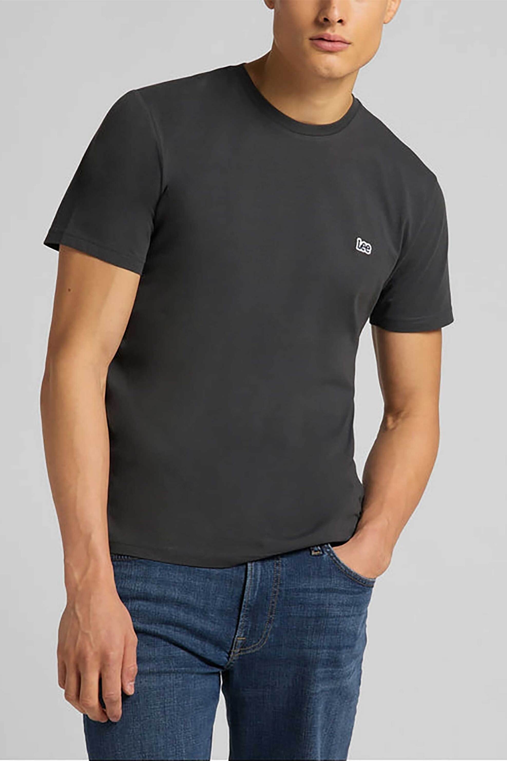 Lee® ανδρικό T-shirt μονόχρωμο με logo Regular Fit - 112113584 Ανθρακί