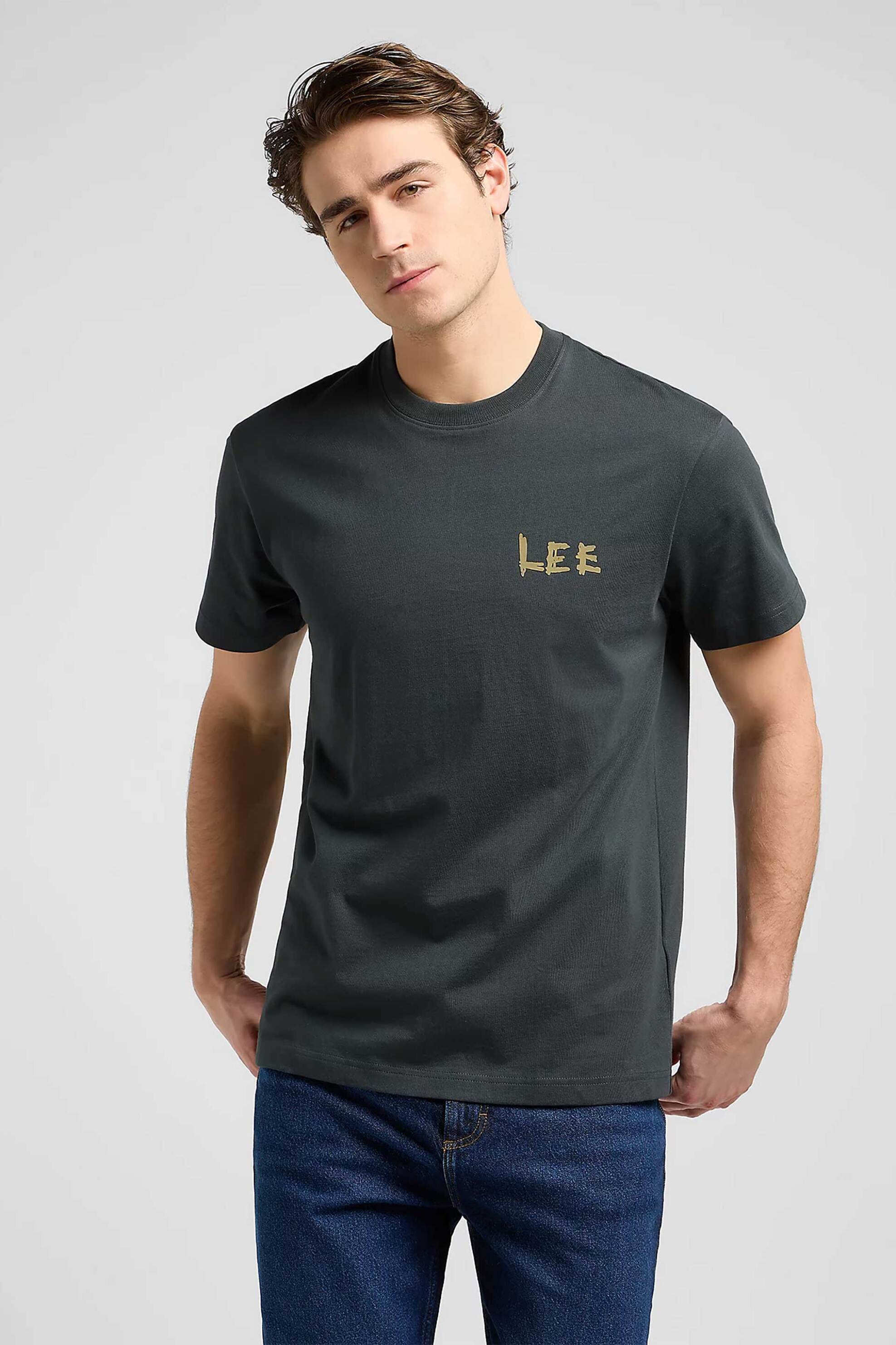 Lee® ανδρικό T-shirt με logo print και graphic print στο πίσω μέρος Relaxed Fit - 112370512 Ανθρακί