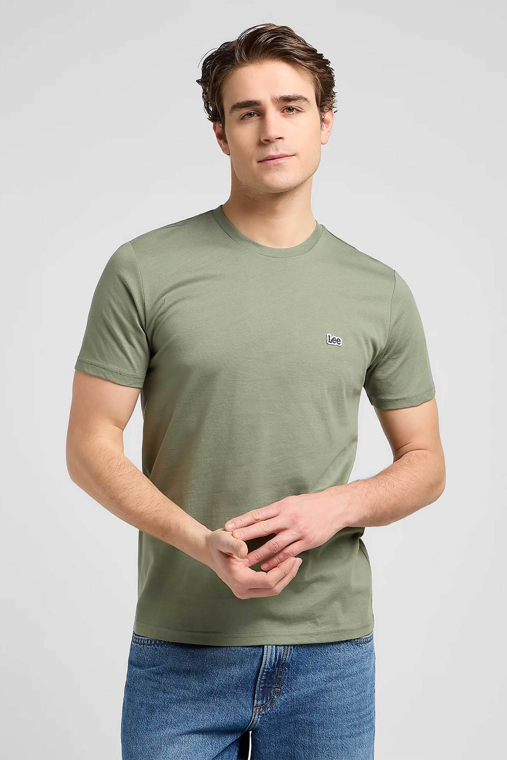 Lee® ανδρικό T-shirt μονόχρωμο με logo Regular Fit - 112370497 Χακί