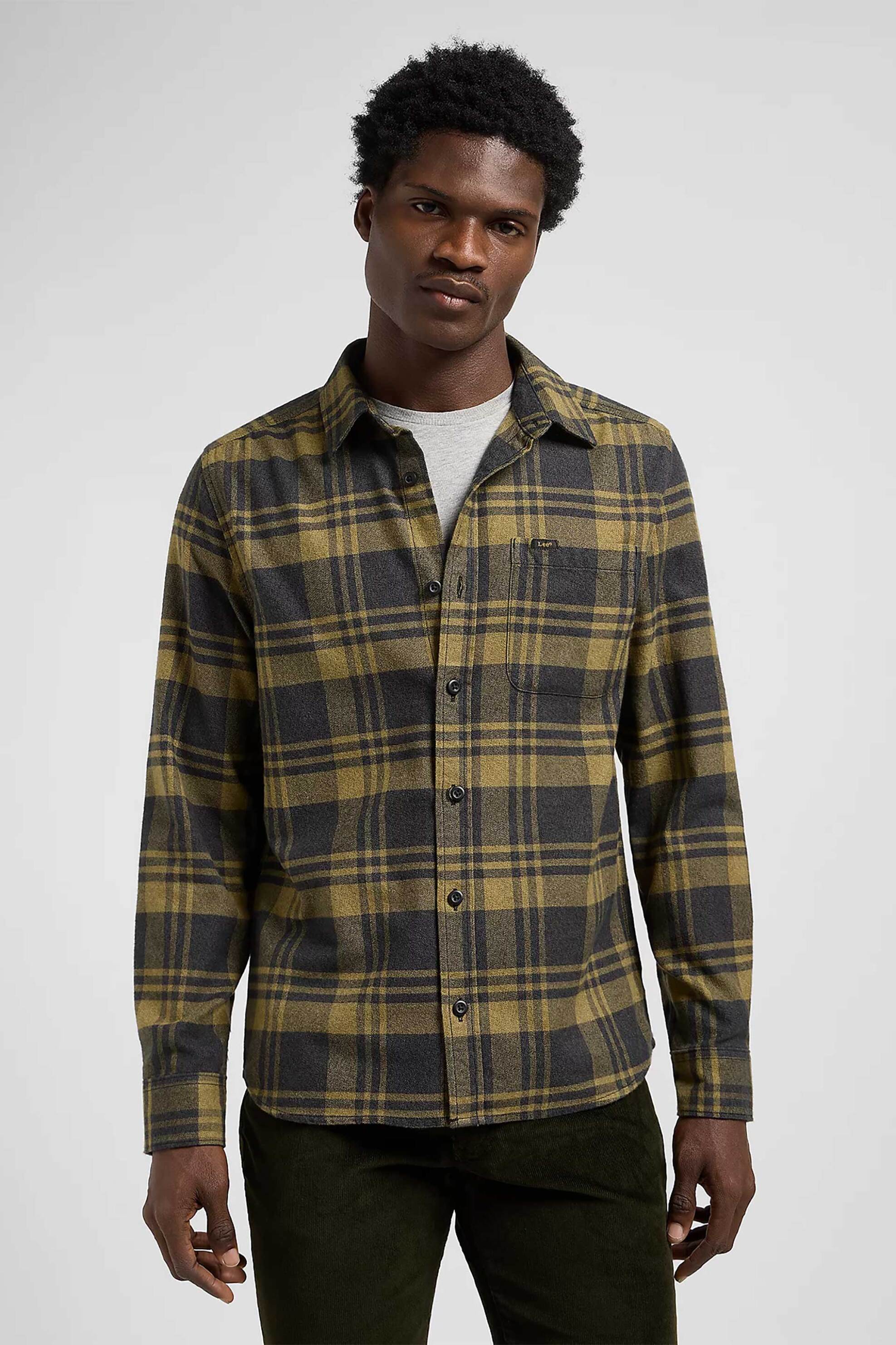 Lee® ανδρικό πουκάμισο κοτλέ με καρό σχέδιο Regular Fit "Leesure" - 112370559 Μουσταρδί