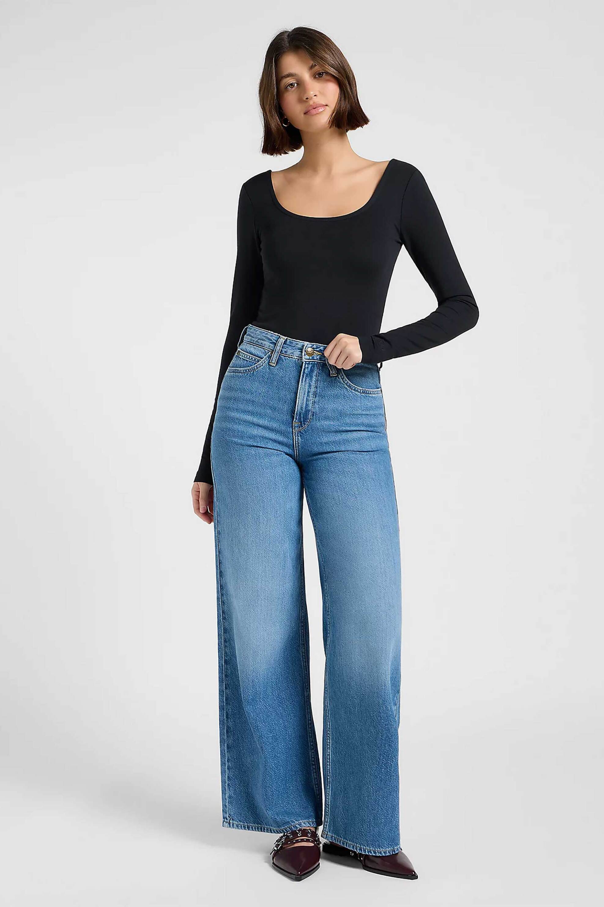 LEE Lee® γυναικείο τζιν παντελόνι με logo Wide Leg "Stella" - 112371455 Denim Blue