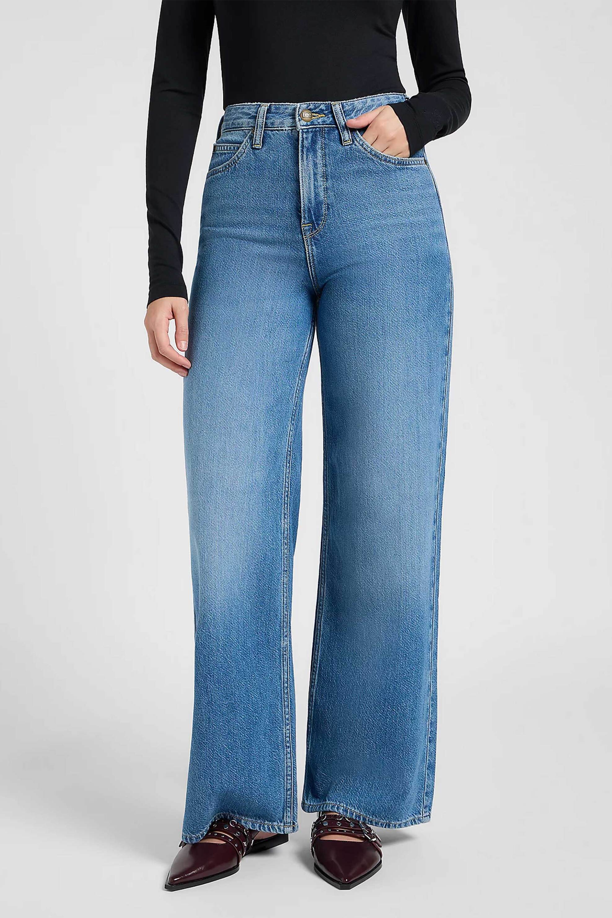 Lee® γυναικείο τζιν παντελόνι με logo Wide Leg "Stella" - 112371455 Denim Blue φωτογραφία