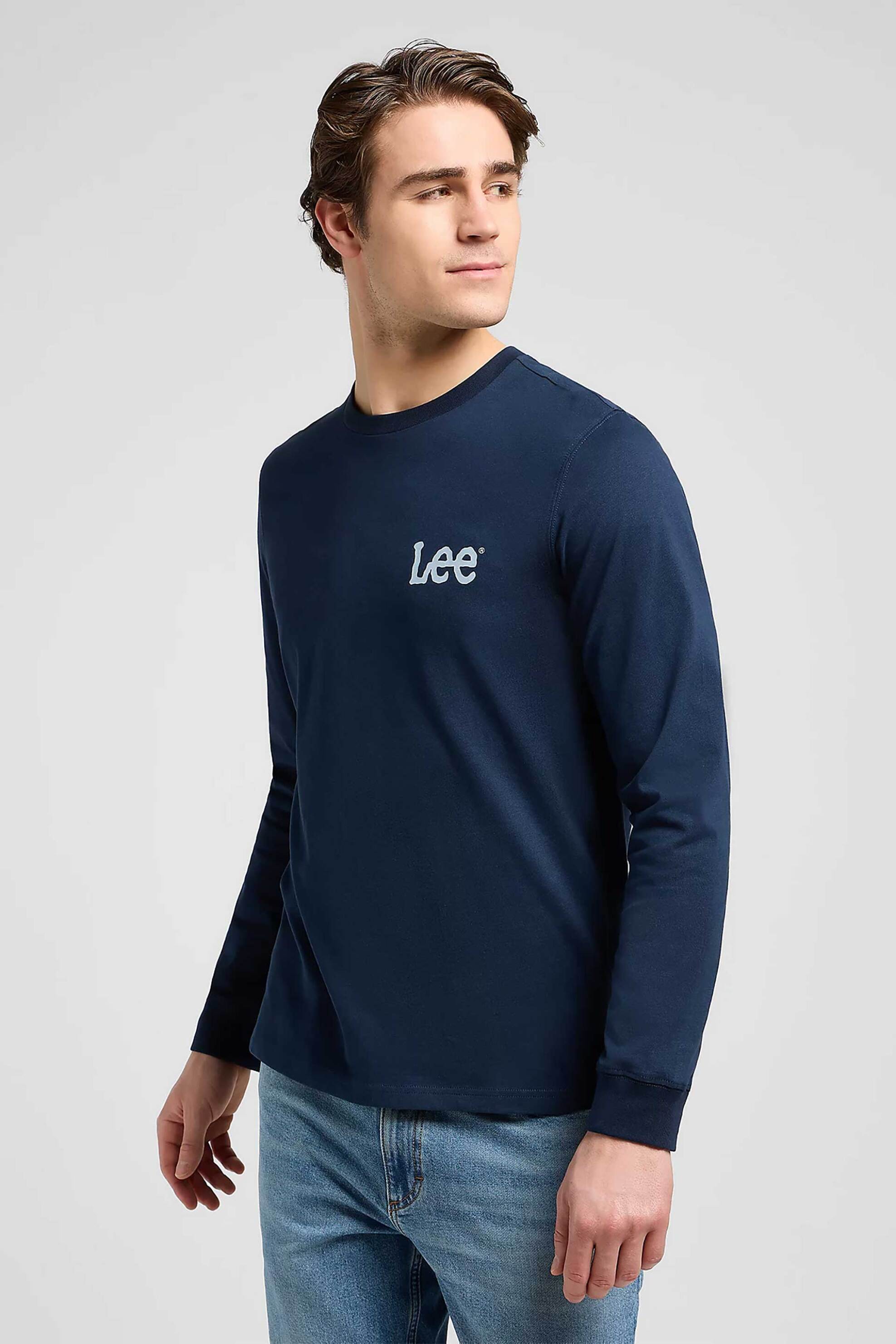 Lee® ανδρική μακρυμάνικη μπλούζα μονόχρωμη με λογότυπο Regular Fit - 112372359 Μπλε Σκούρο