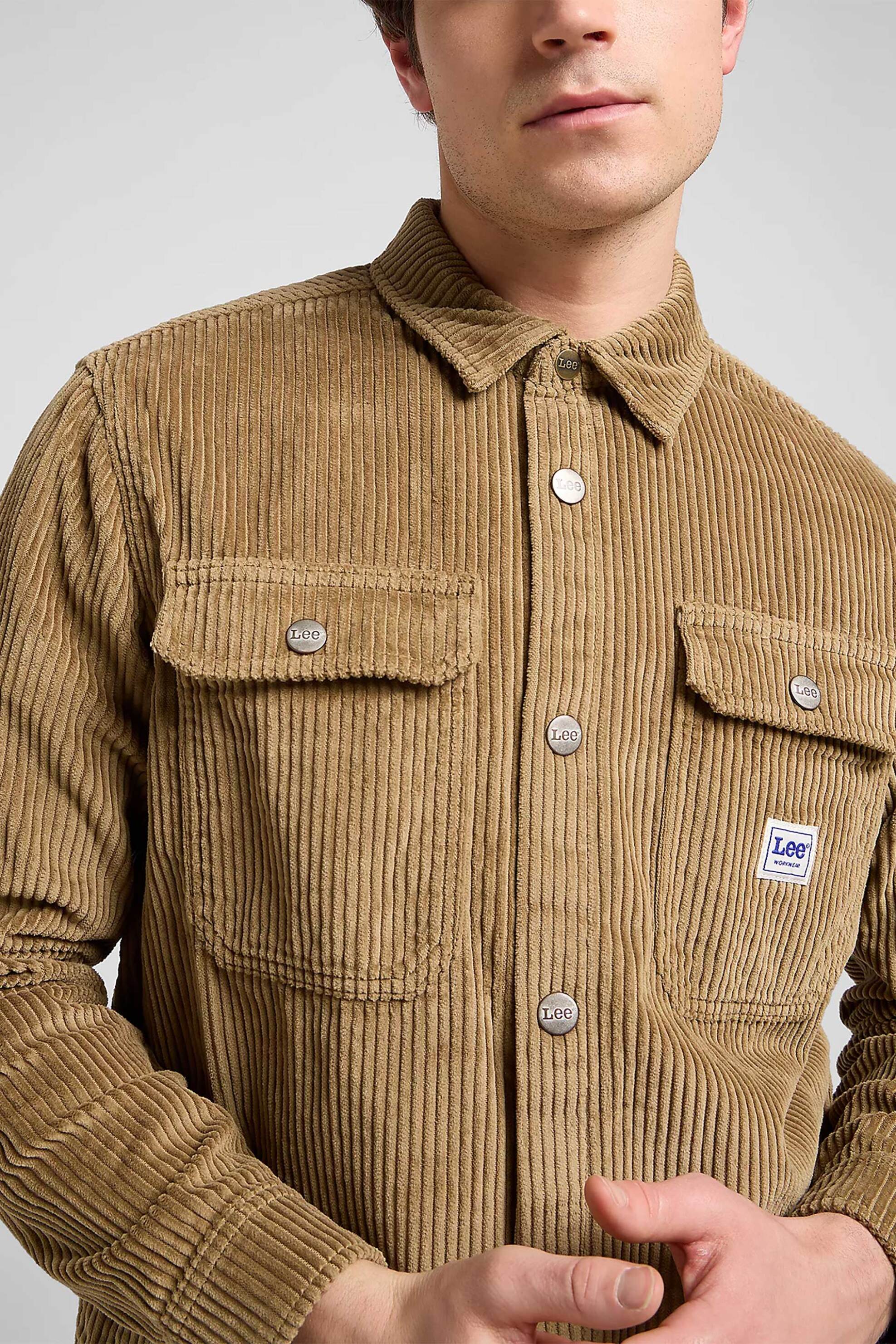 Lee® ανδρικό overshirt με logo print Relaxed Fit - 112370471 Χακί φωτογραφία