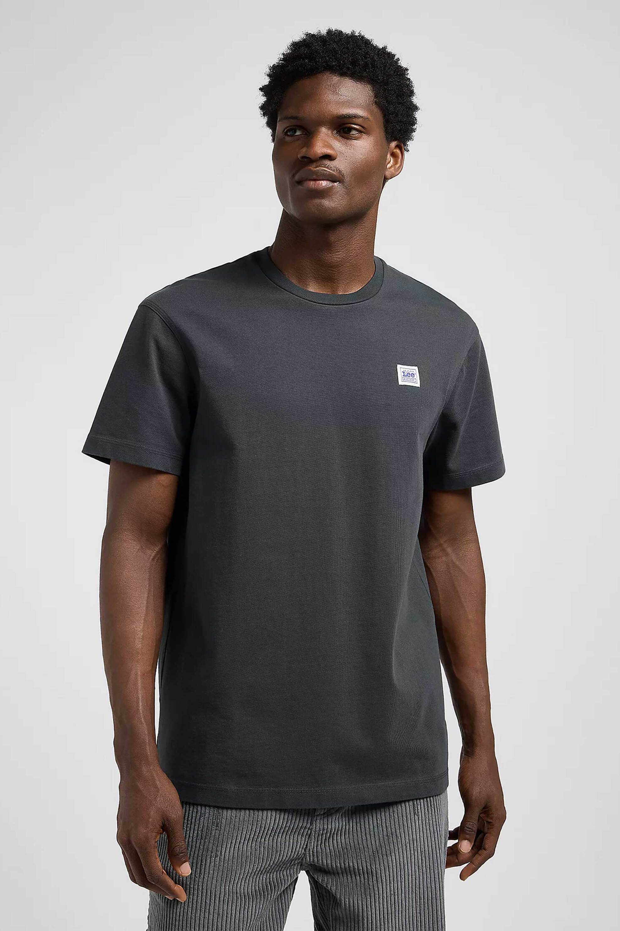 Lee® ανδρικό T-shirt μονόχρωμο με logo Regular Fit - 112370491 Ανθρακί