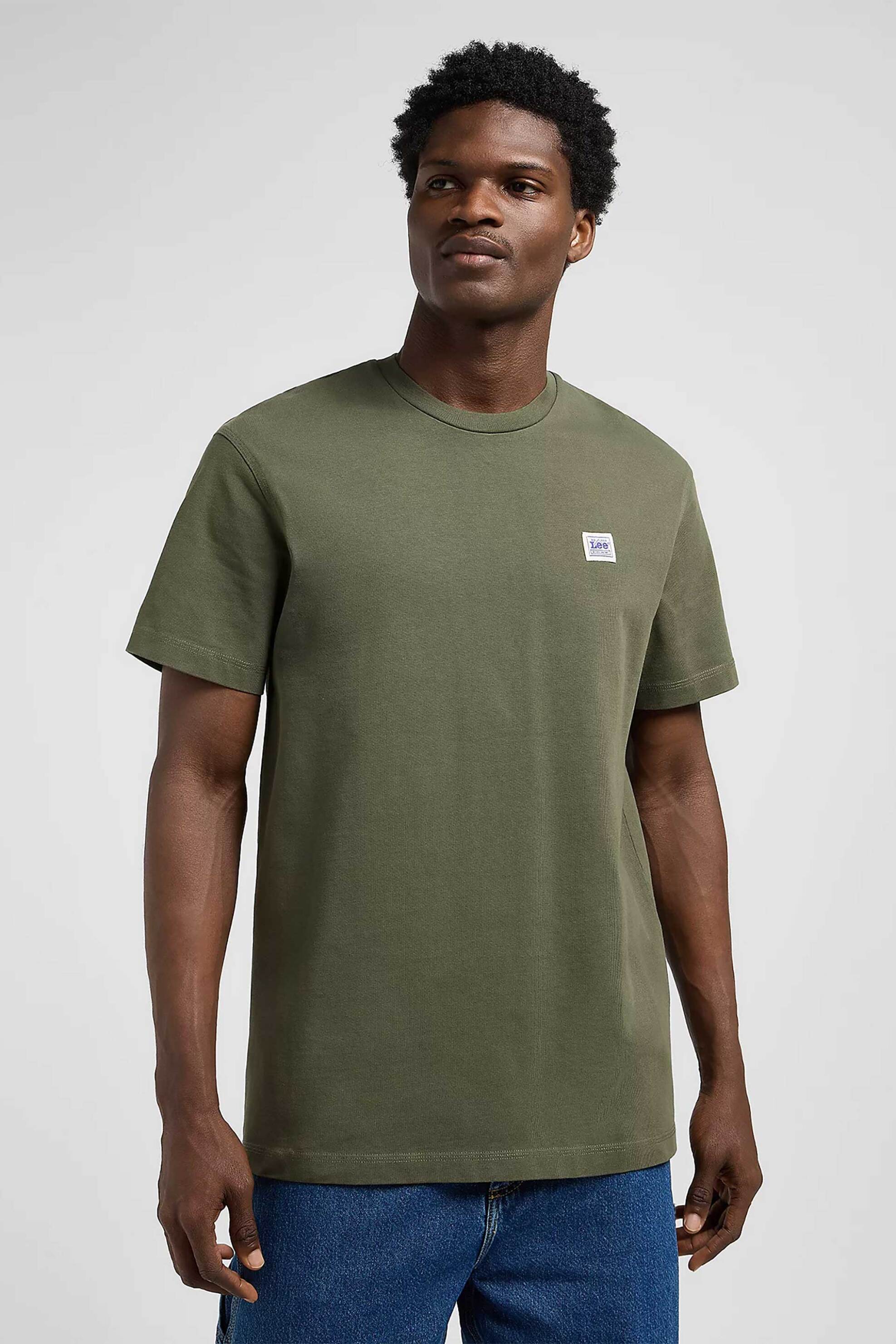 Lee® ανδρικό T-shirt μονόχρωμο με logo Regular Fit - 112370492 Λαδί