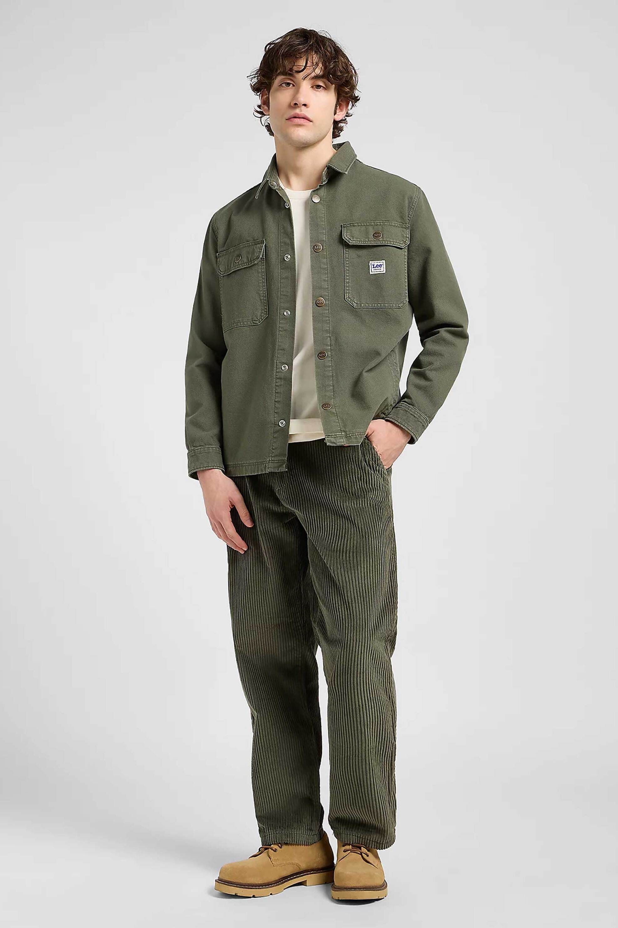 Lee® ανδρικό κοτλέ παντελόνι μονόχρωμο Loose Fit "Workwear" - 112370621 Λαδί