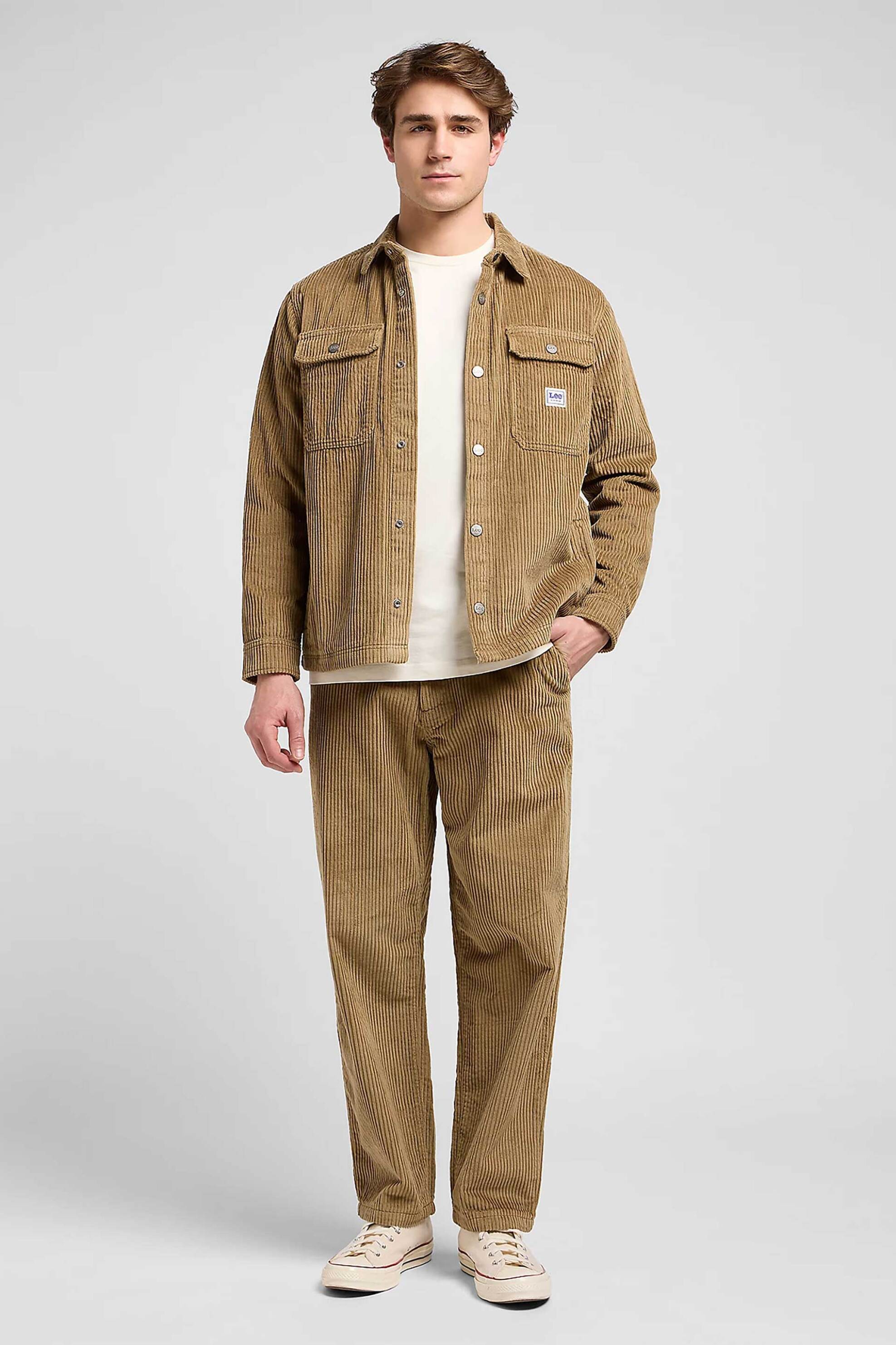 Lee® ανδρικό κοτλέ παντελόνι μονόχρωμο Loose Fit "Workwear" - 112370622 Χακί