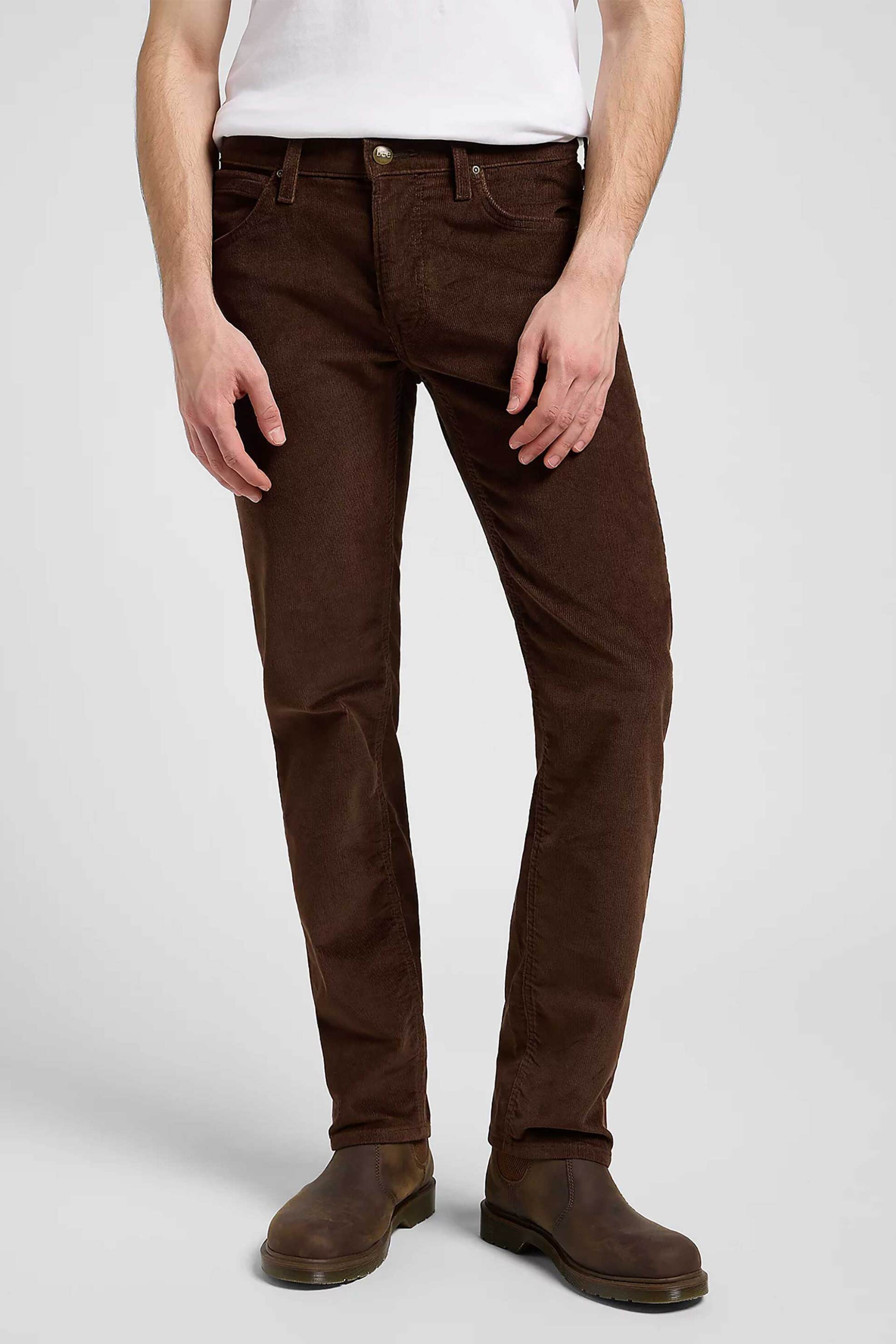 Lee® ανδρικό κοτλέ παντελόνι πεντάτσεπο Regular Straight Fit "Daren" - 112370650 Καφέ φωτογραφία