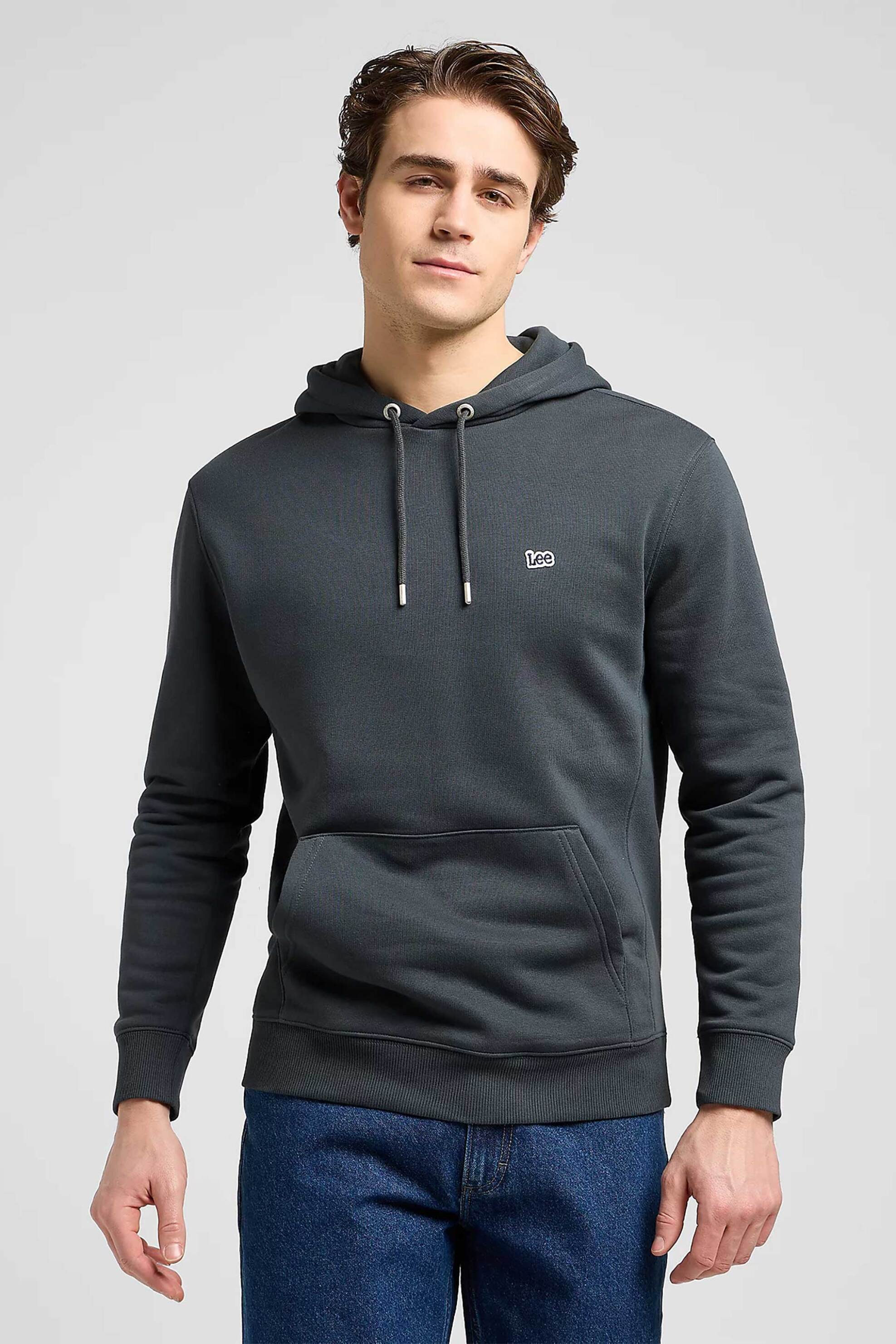Lee® ανδρική μπλούζα φούτερ με κουκούλα και λογότυπο Regular Fit - 112371838 Ανθρακί
